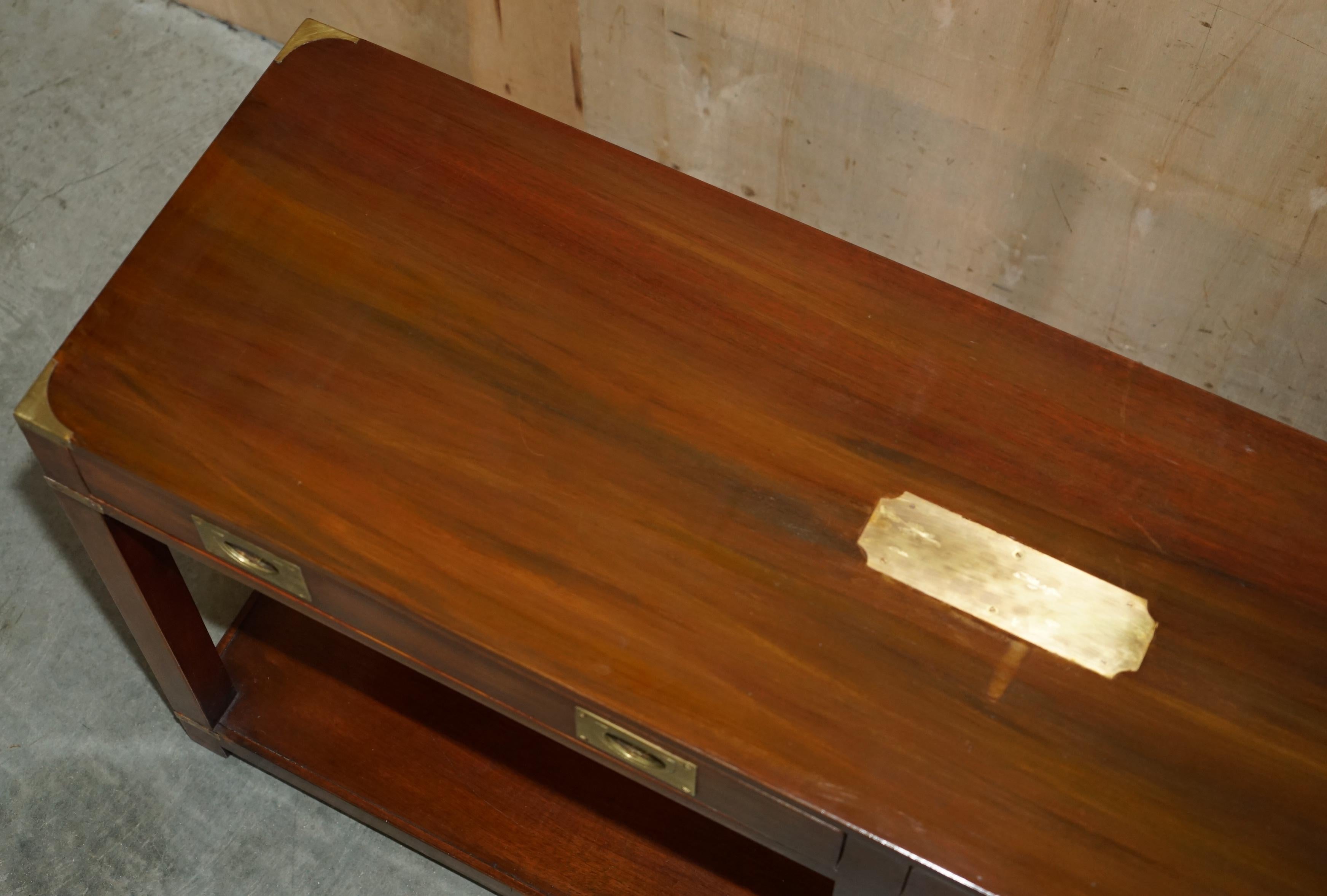 20th Century LARGE HARRODS LONDON REH KENNEDY MiLITARY CAMPAIGN TWO DRAWER CONSOLE TABLE