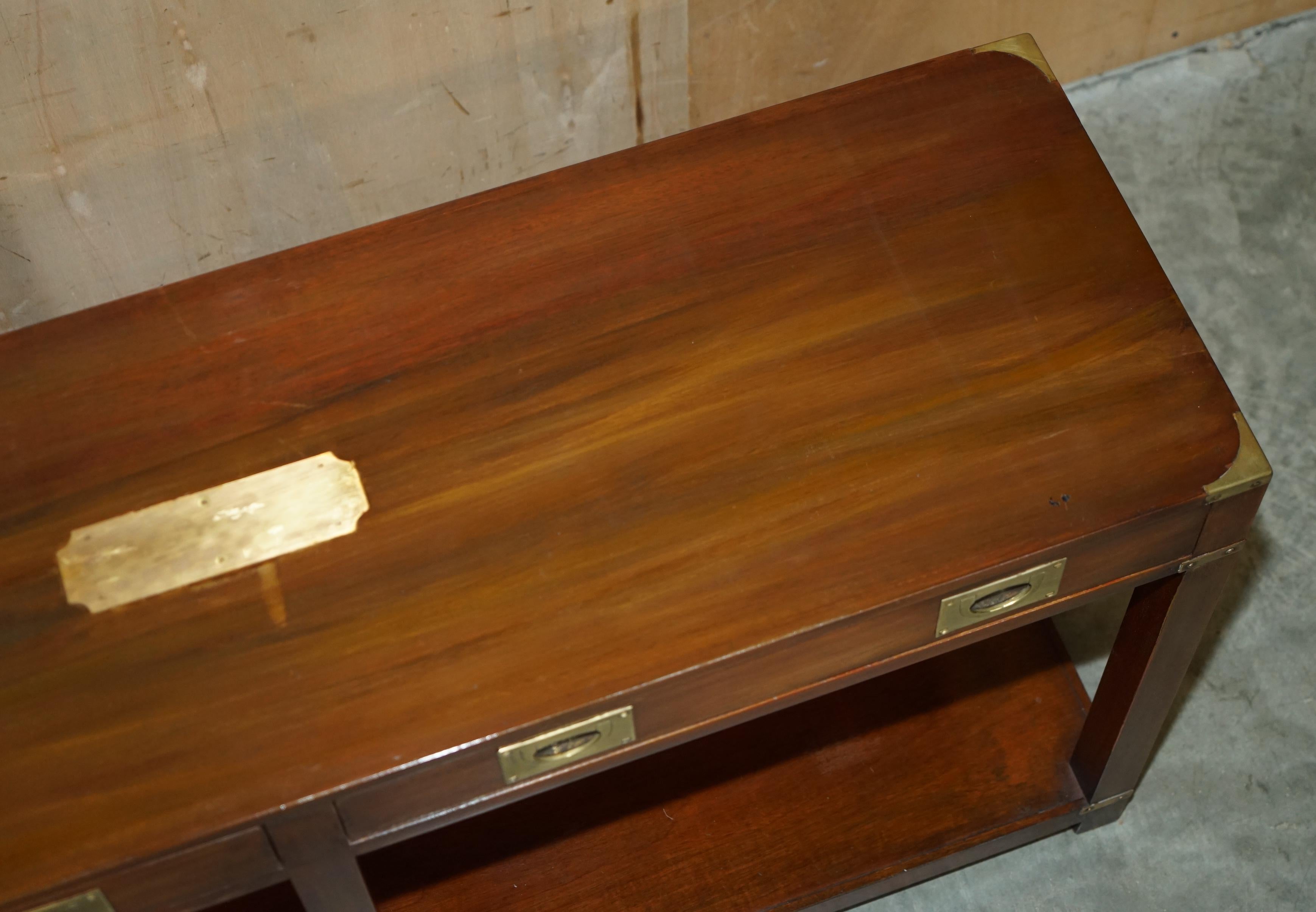 LARGE HARRODS LONDON REH KENNEDY MiLITARY CAMPAIGN TWO DRAWER CONSOLE TABLE 1