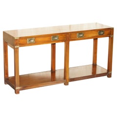 LARGE HARRODS LONDON REH KENNEDY MiLITARY CAMPAIGN TWO DRAWER CONSOLE TABLE