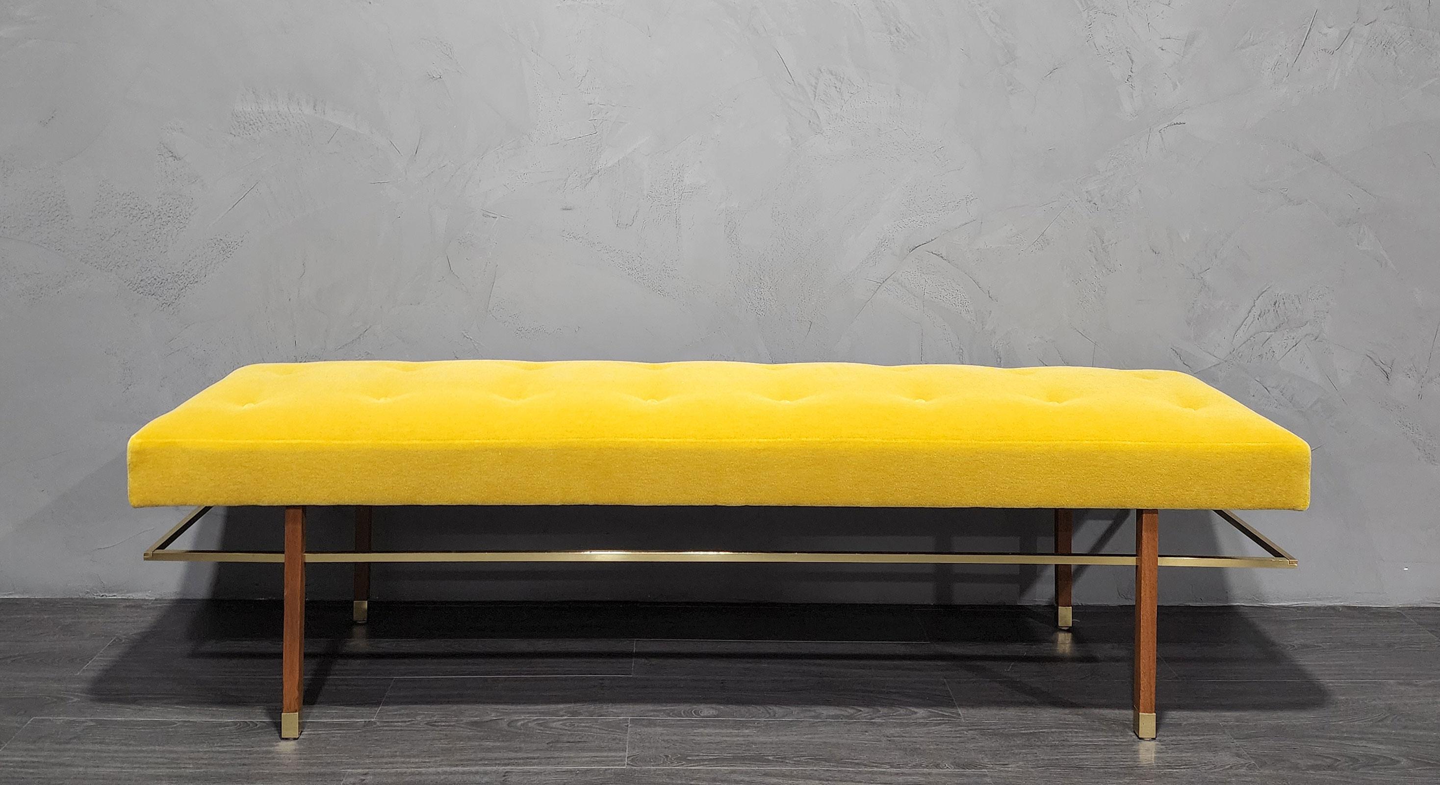 Large Harvey Probber Bench in Mohair Upholstery with Brass Trim For Sale 2
