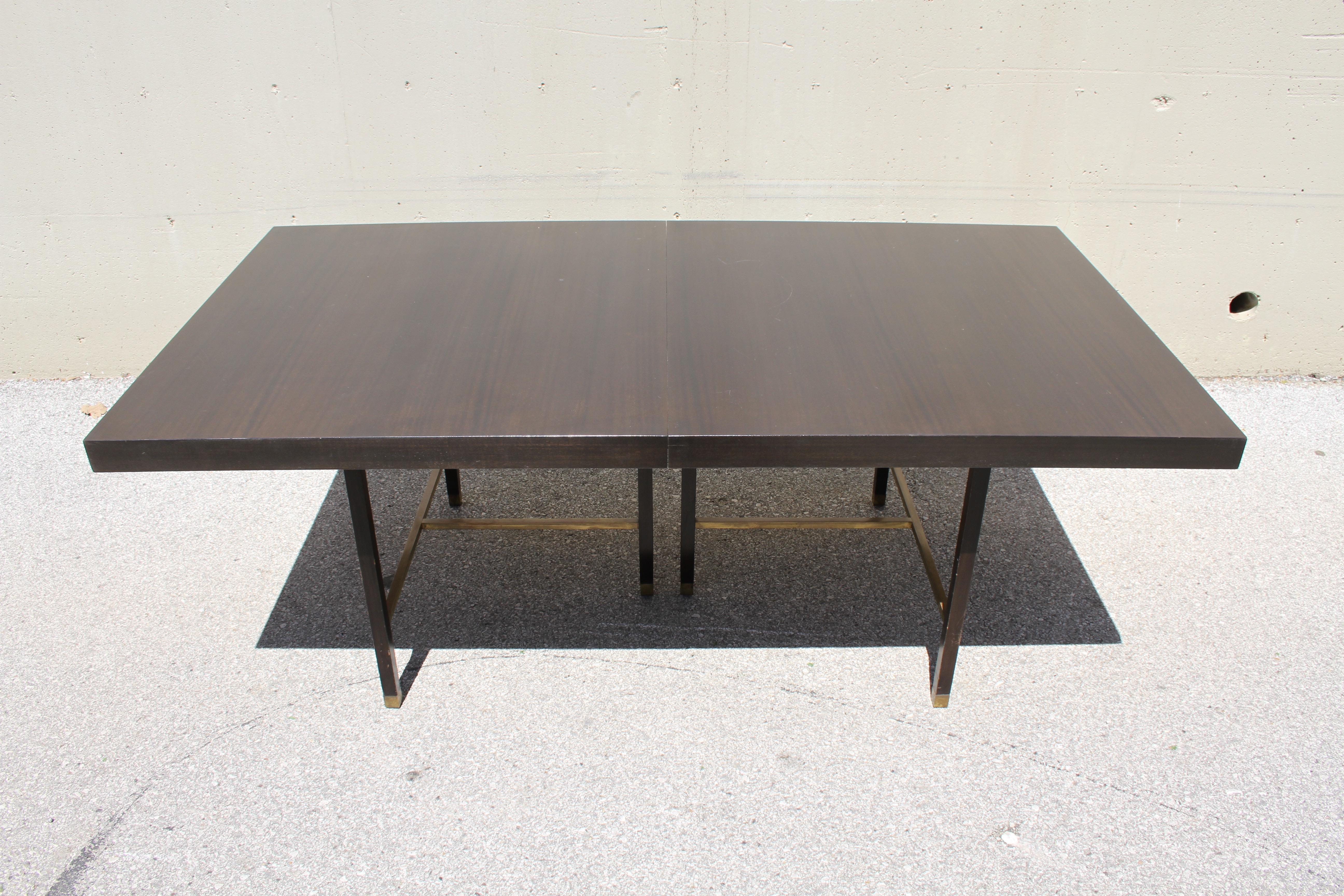 Large Harvey Probber Mahogany and Brass Dining Table For Sale 1
