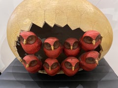 Large Hatching Egg Sculpture by Sergio Bustamante with Eight Owls
