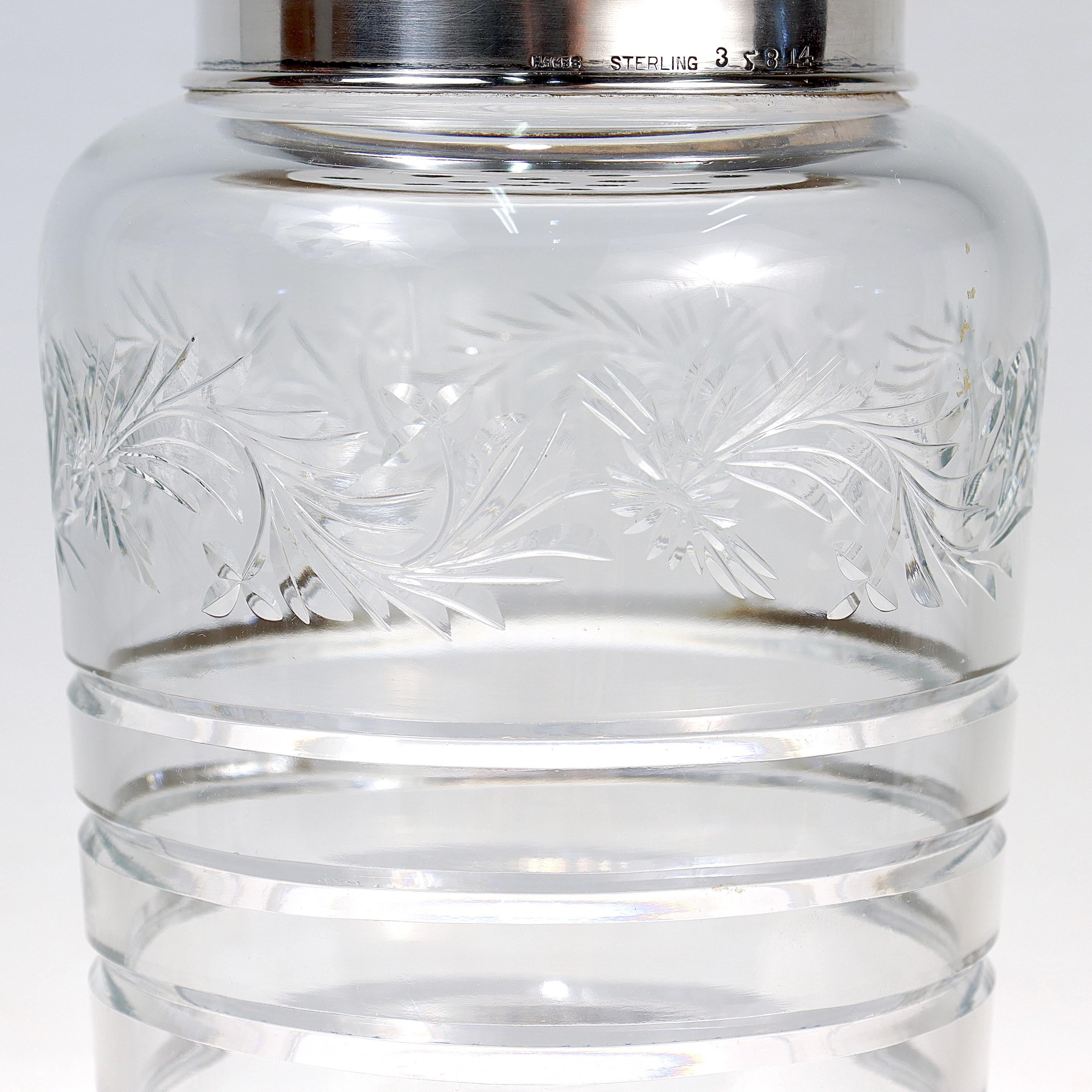 Large Hawkes Art Deco Cut Glass & Sterling Silver Cocktail Shaker 1