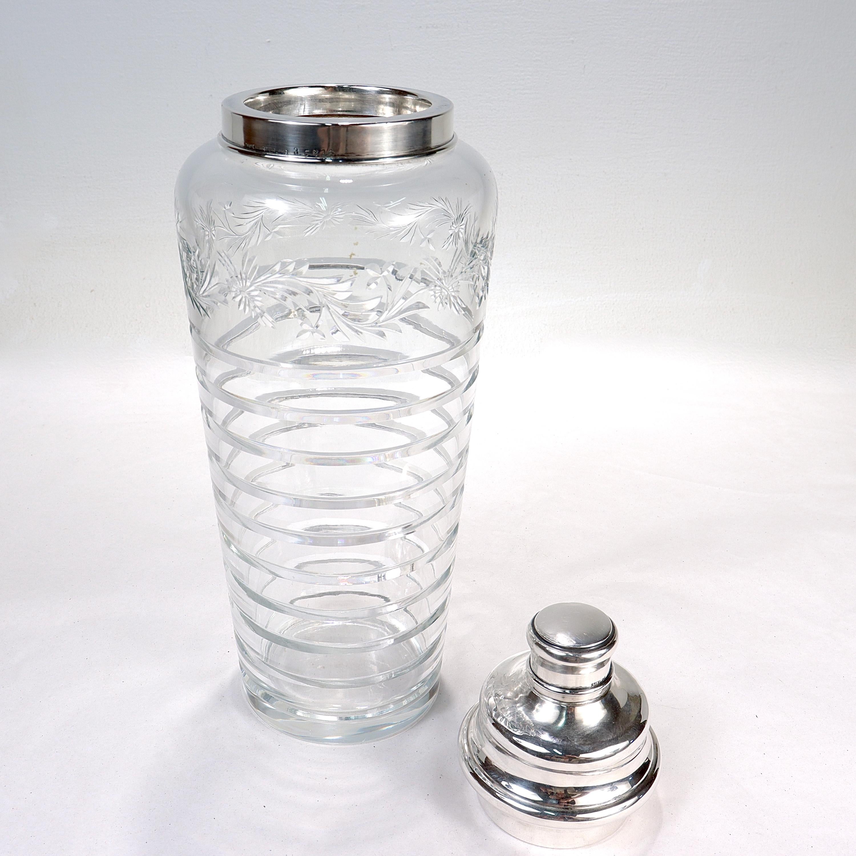 Large Hawkes Art Deco Cut Glass & Sterling Silver Cocktail Shaker 3