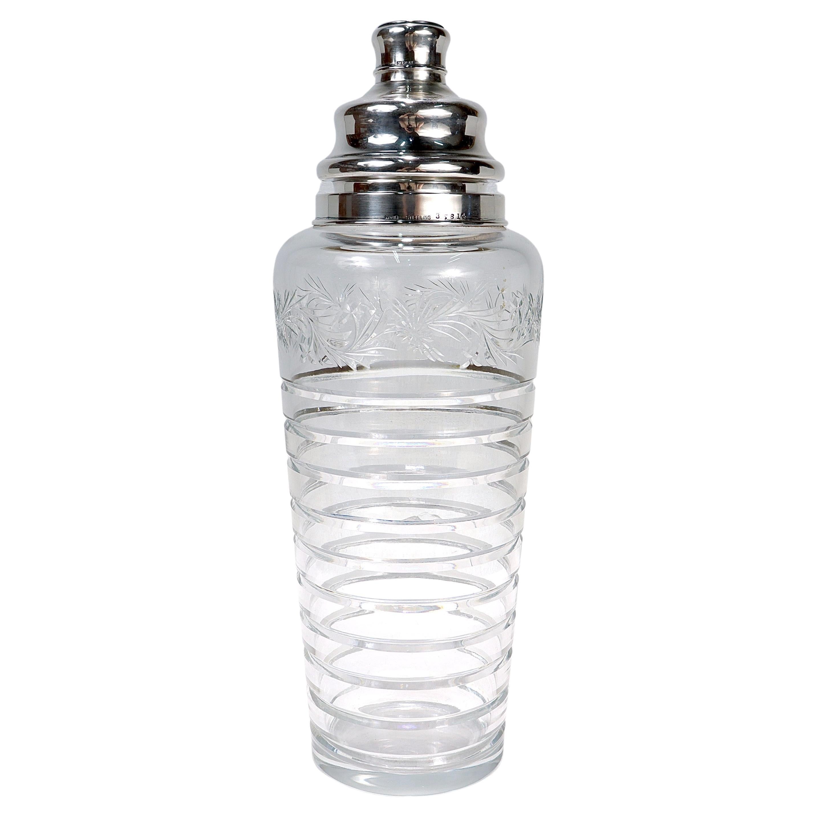 Large Hawkes Art Deco Cut Glass and Sterling Silver Cocktail Shaker For  Sale at 1stDibs