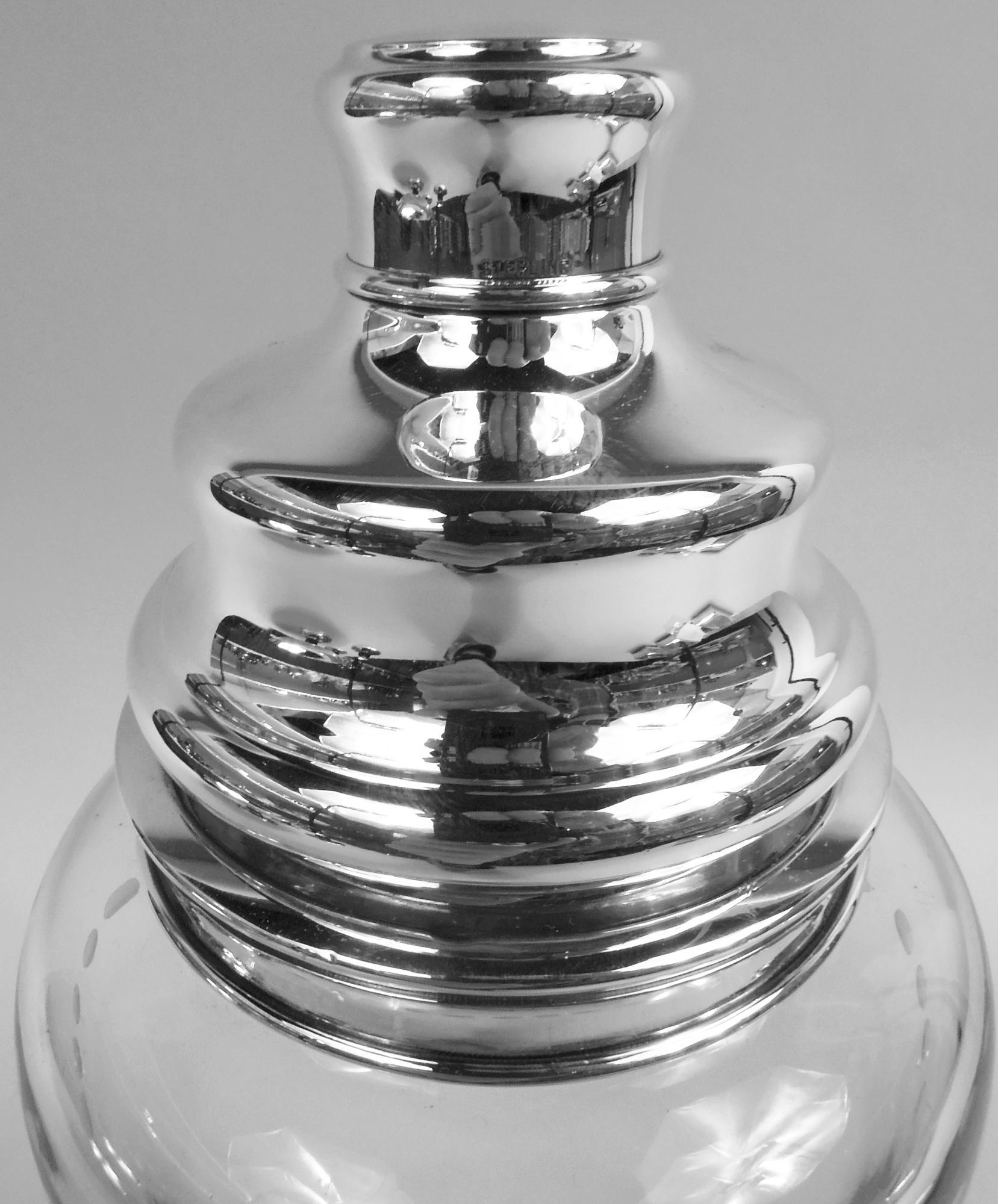 Großer moderner Hawkes-Cocktailshaker aus Sterlingsilber und Glas mit Entenmotiv im Zustand „Gut“ im Angebot in New York, NY
