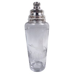 Grande Shaker moderno in argento e vetro con anatra di Hawkes