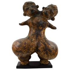 Large Head Woman Glazed Stoneware Figure, Pre-Columbian Tlatilco Style, 1900s