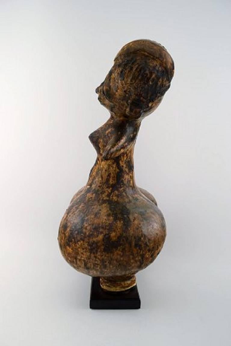 Large Head Woman Glazed Stoneware Figure, Pre-Columbian Tlatilco Style, 1900s 2