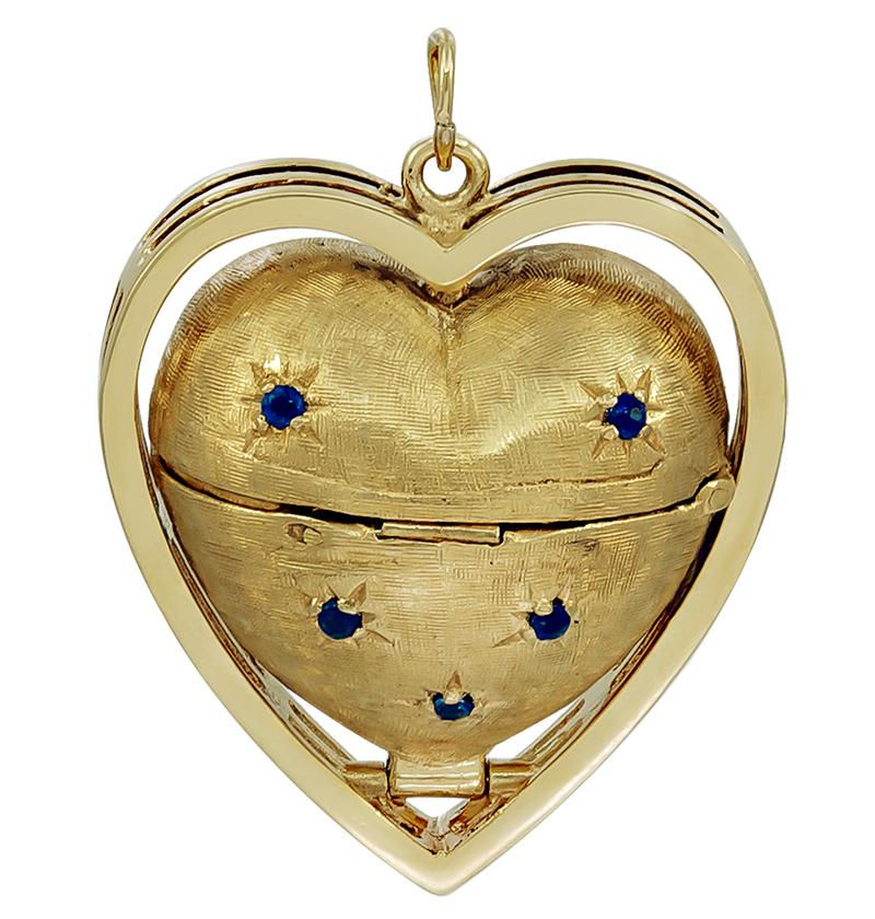 Round Cut Large Heart Gemset Gold Locket for 6 Pictures