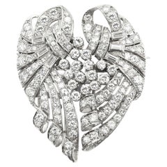 Large Heart Platinum Brooch (Double clip Brooch) Vintage Old Cut Diamonds