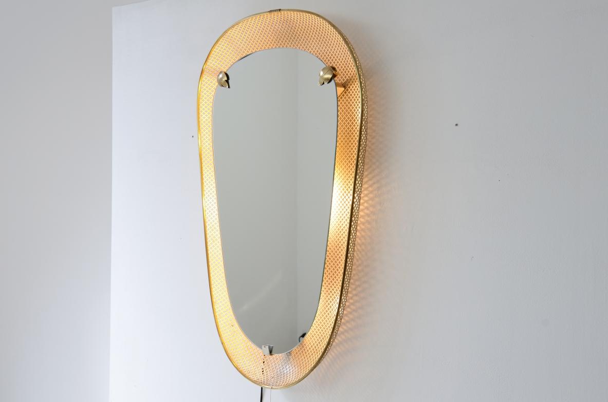 Mid-Century Modern Large heart-shaped backlit mirror in curved metal  For Sale