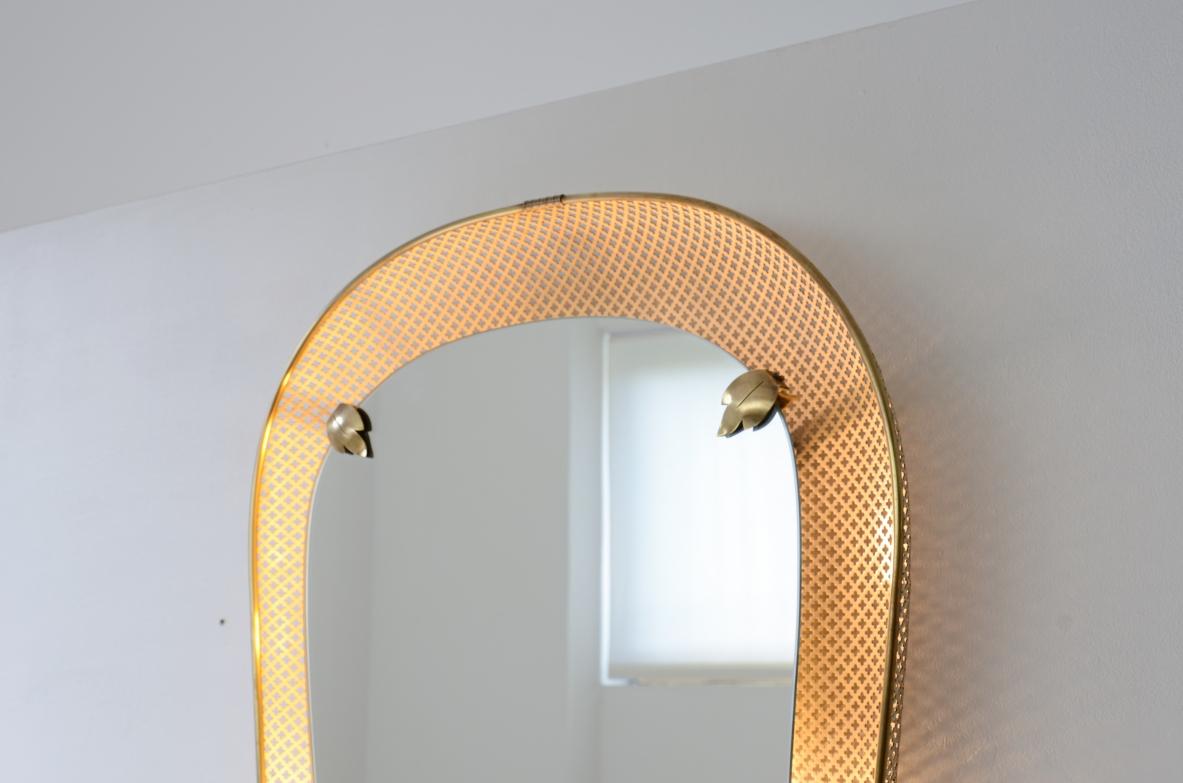 Italian Large heart-shaped backlit mirror in curved metal  For Sale