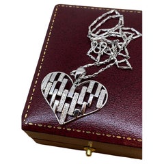 Large Heart-Shaped Diamond 18K White Gold Pendant on Platinum 950 Sturdy Chain