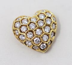 Large Heart Shaped Honeycomb Round Diamond Dome Pendant in 18 Karat Yellow Gold