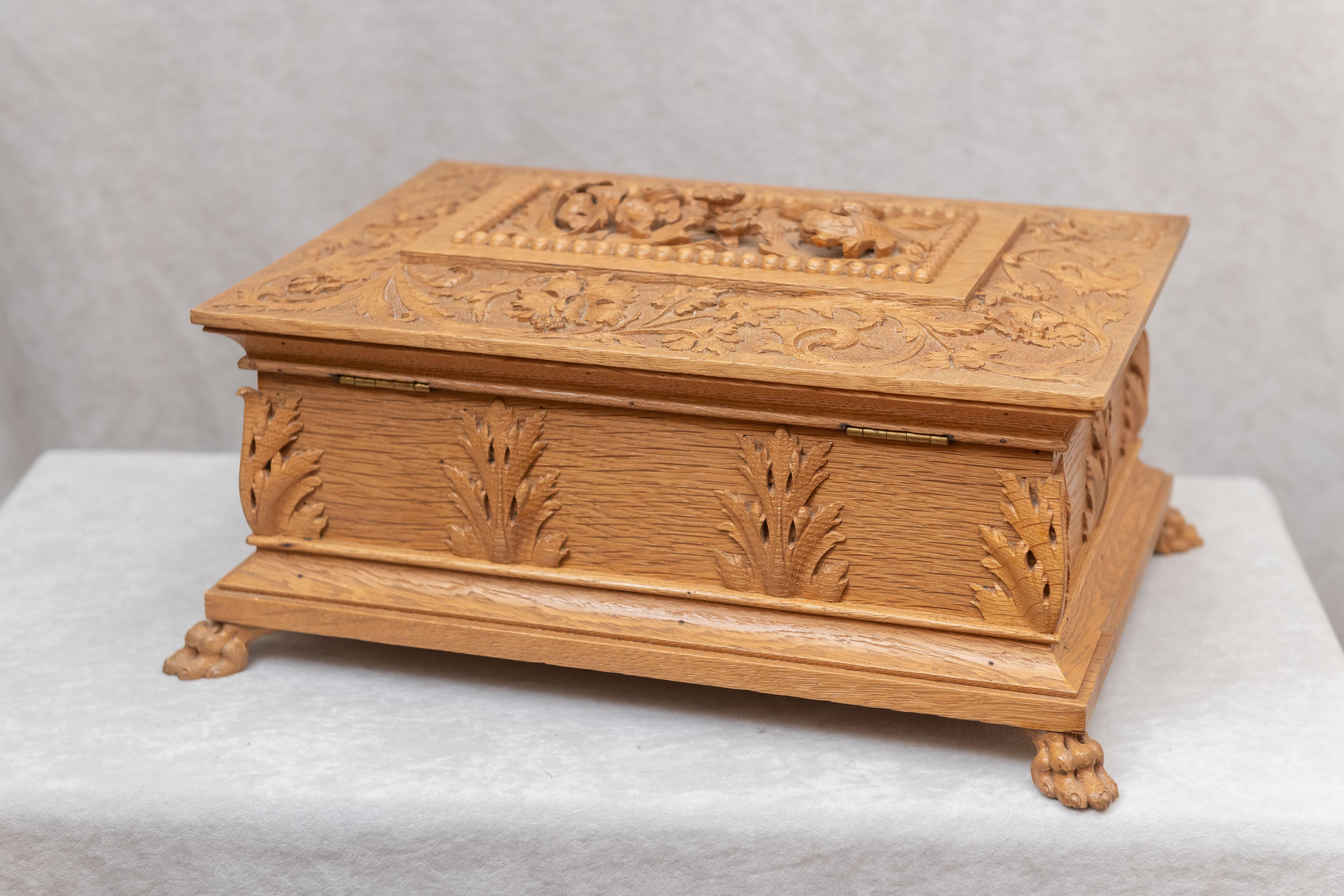 Late 19th Century Large Heavily Carved Antique Oak Box, circa 1890