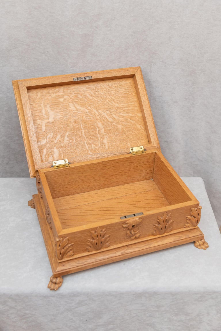 Large Heavily Carved Antique Oak Box, circa 1890 at 1stDibs