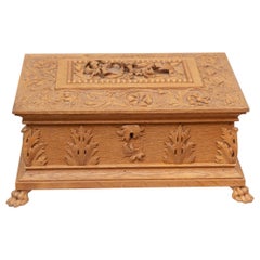 Large Heavily Carved Antique Oak Box, circa 1890