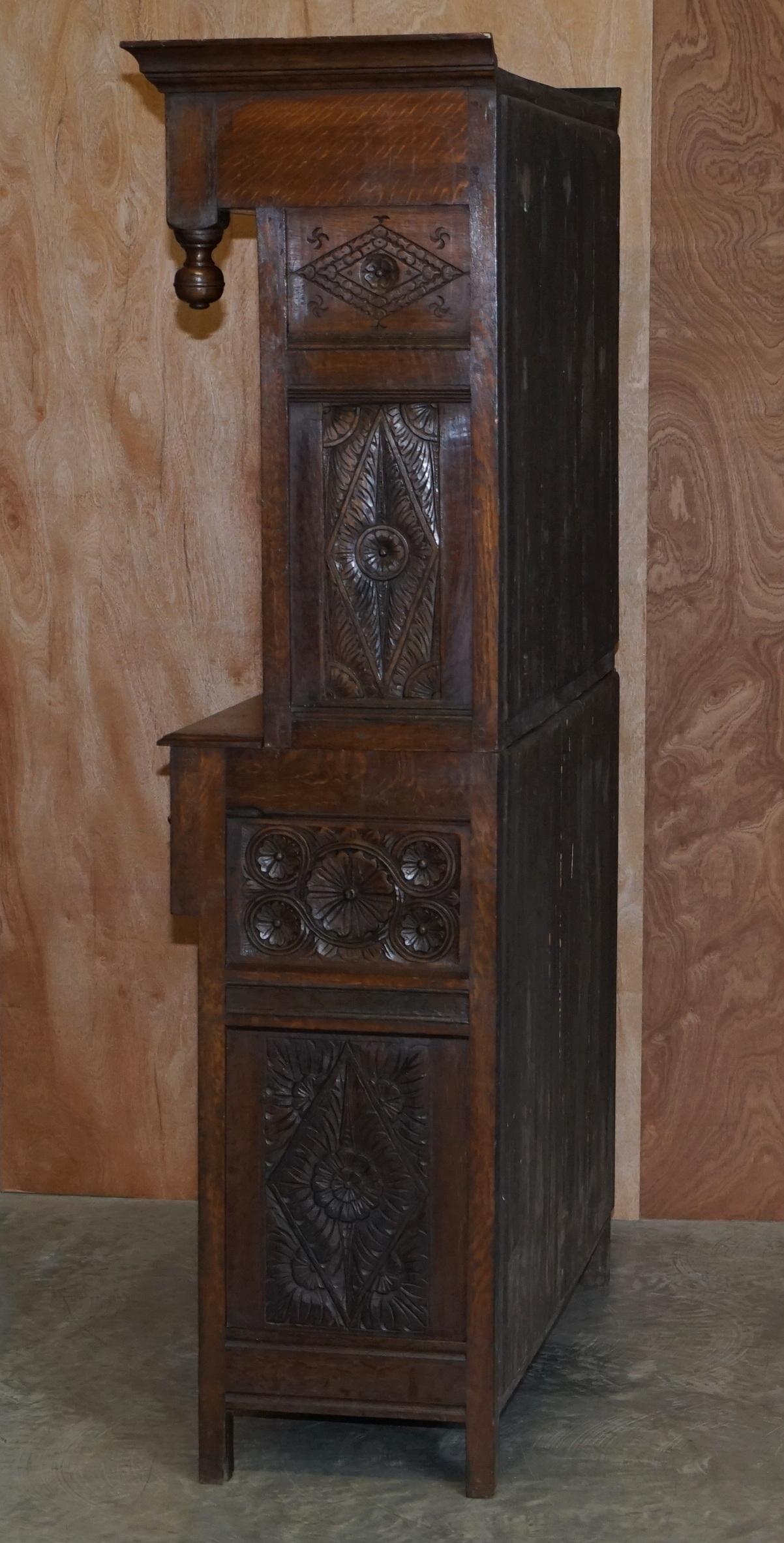 Large Heavily Carved Bookcase Cupboard with Ornate Cherub Putti & Lion Figures For Sale 7