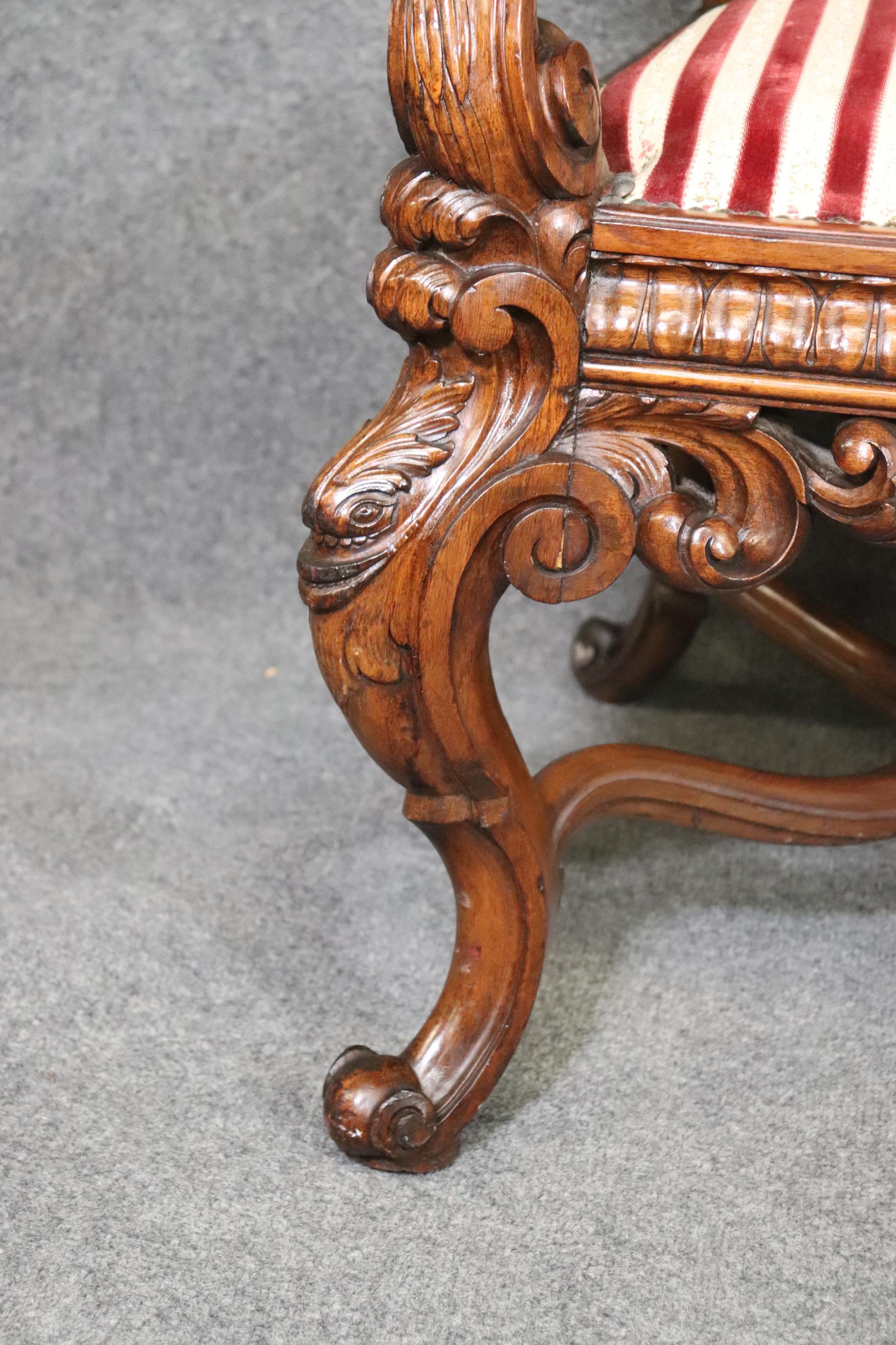 Large Heavily Carved Figural Victorian Walnut Throne Chair with Putti Cherubs  For Sale 1