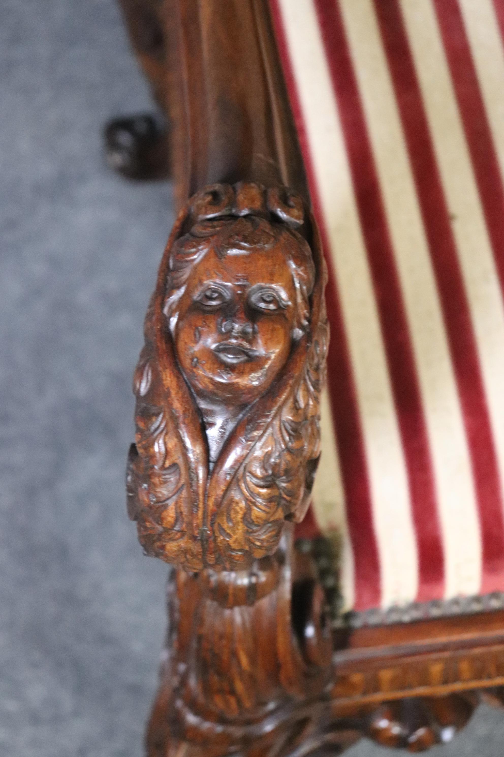 Large Heavily Carved Figural Victorian Walnut Throne Chair with Putti Cherubs  For Sale 3