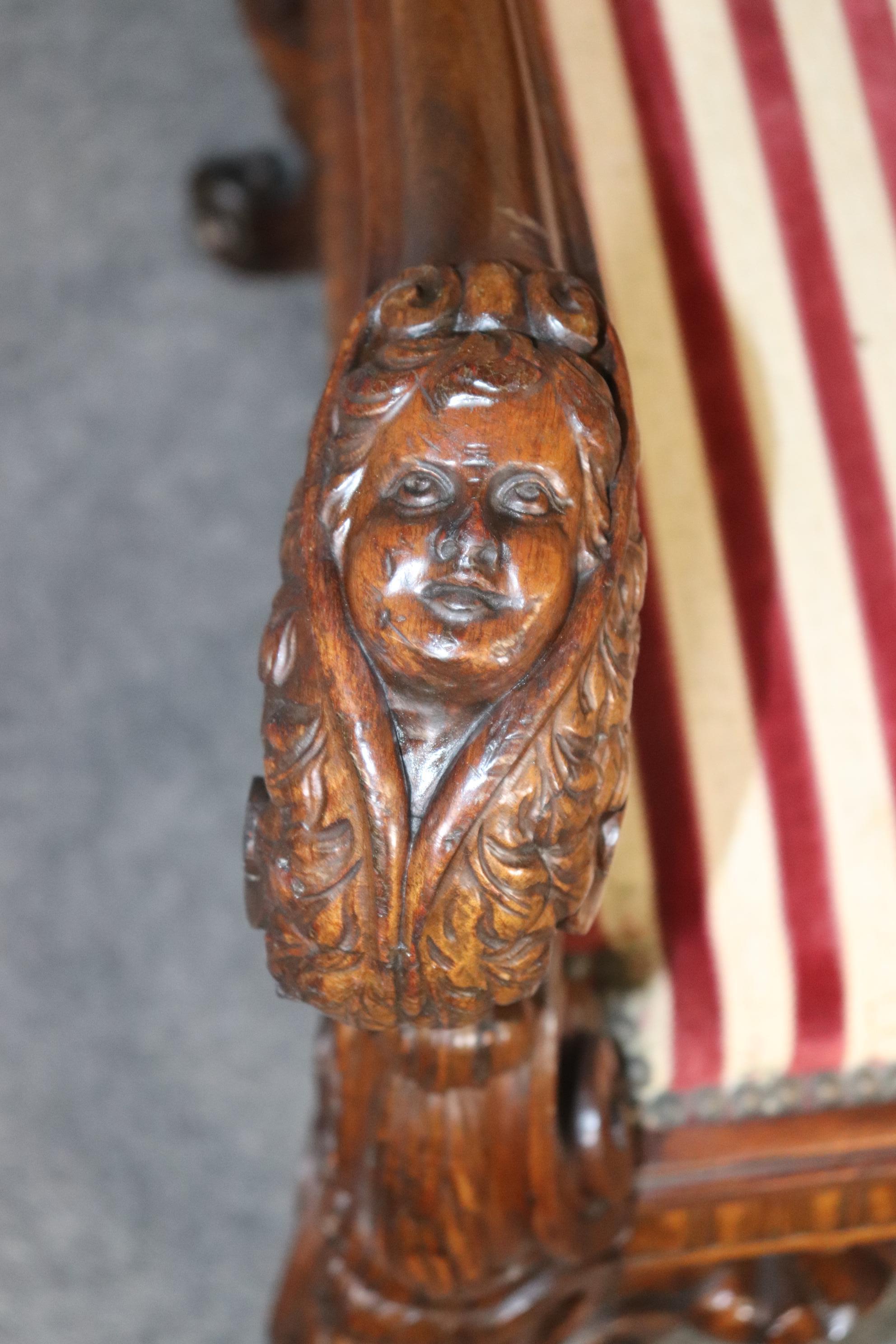 Large Heavily Carved Figural Victorian Walnut Throne Chair with Putti Cherubs  For Sale 4