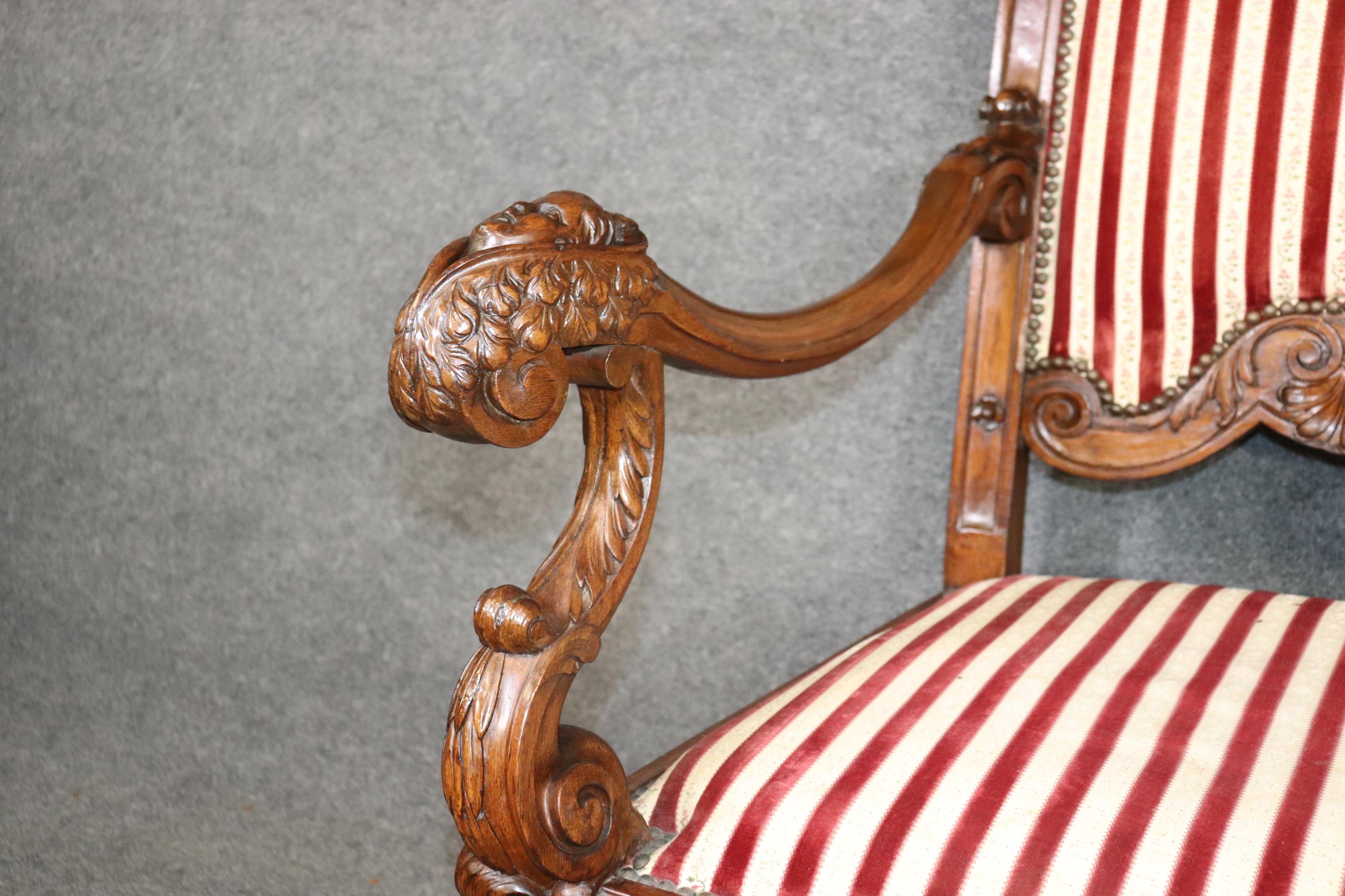 Large Heavily Carved Figural Victorian Walnut Throne Chair with Putti Cherubs  For Sale 5
