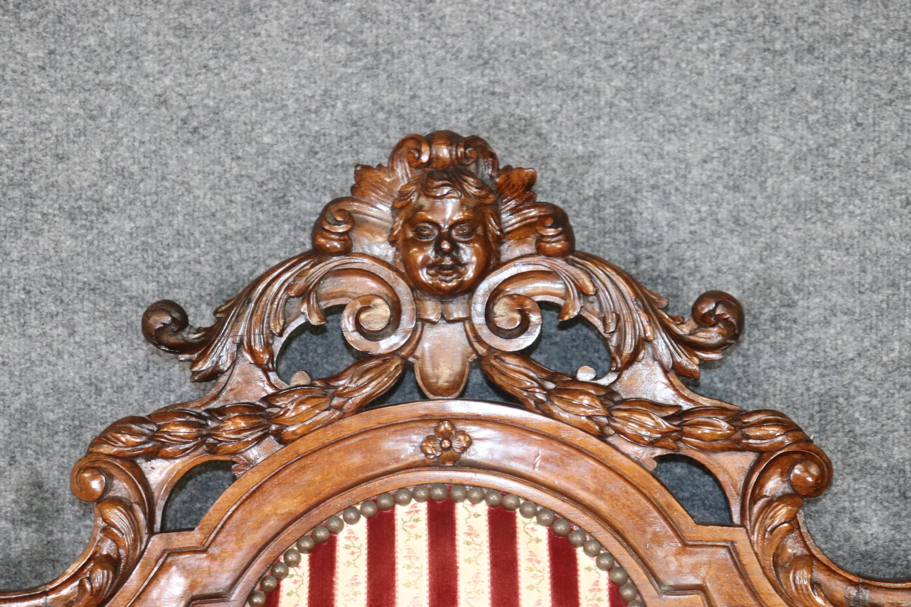 Large Heavily Carved Figural Victorian Walnut Throne Chair with Putti Cherubs 6