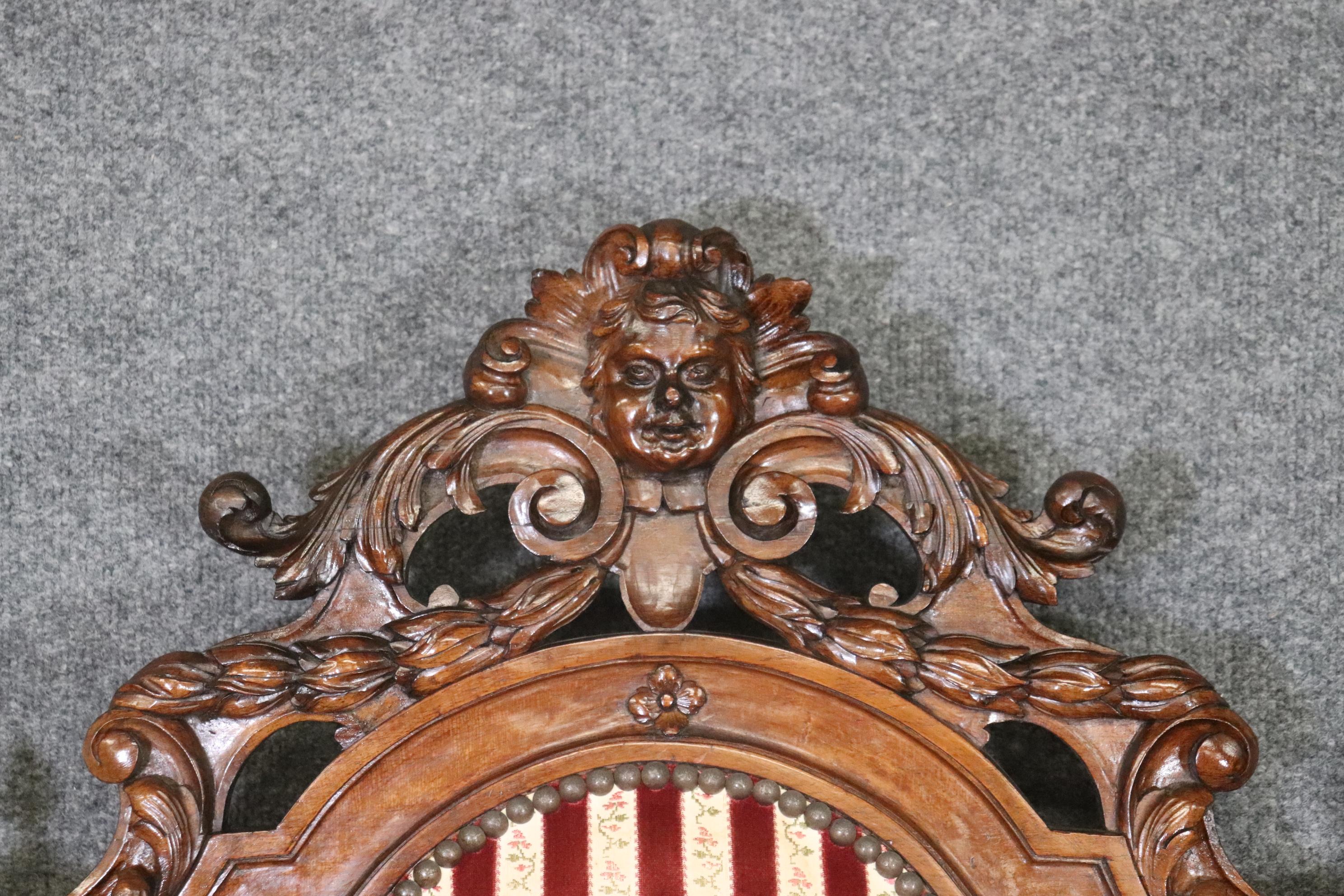 Large Heavily Carved Figural Victorian Walnut Throne Chair with Putti Cherubs  For Sale 7
