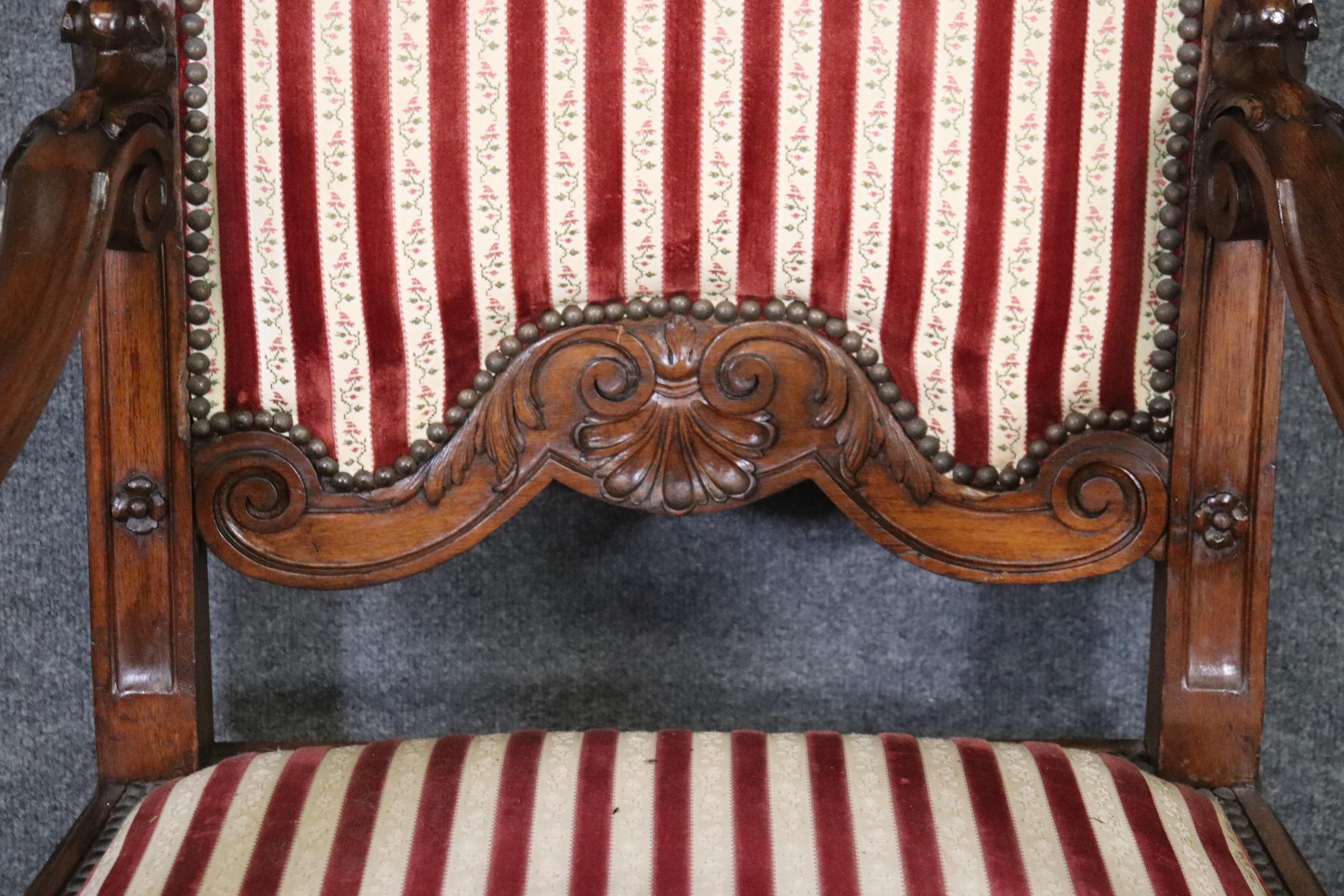 Large Heavily Carved Figural Victorian Walnut Throne Chair with Putti Cherubs 9