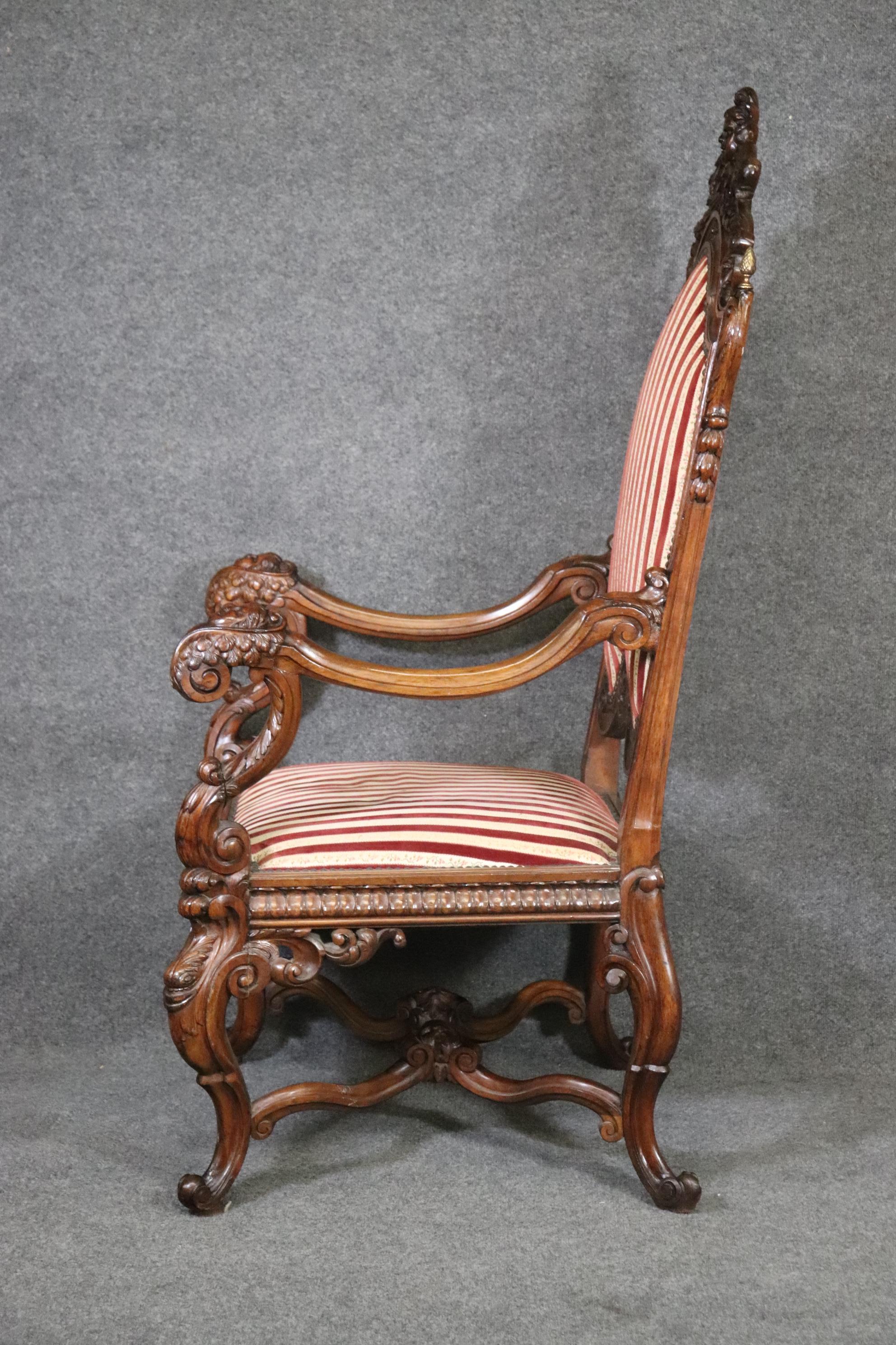 European Large Heavily Carved Figural Victorian Walnut Throne Chair with Putti Cherubs