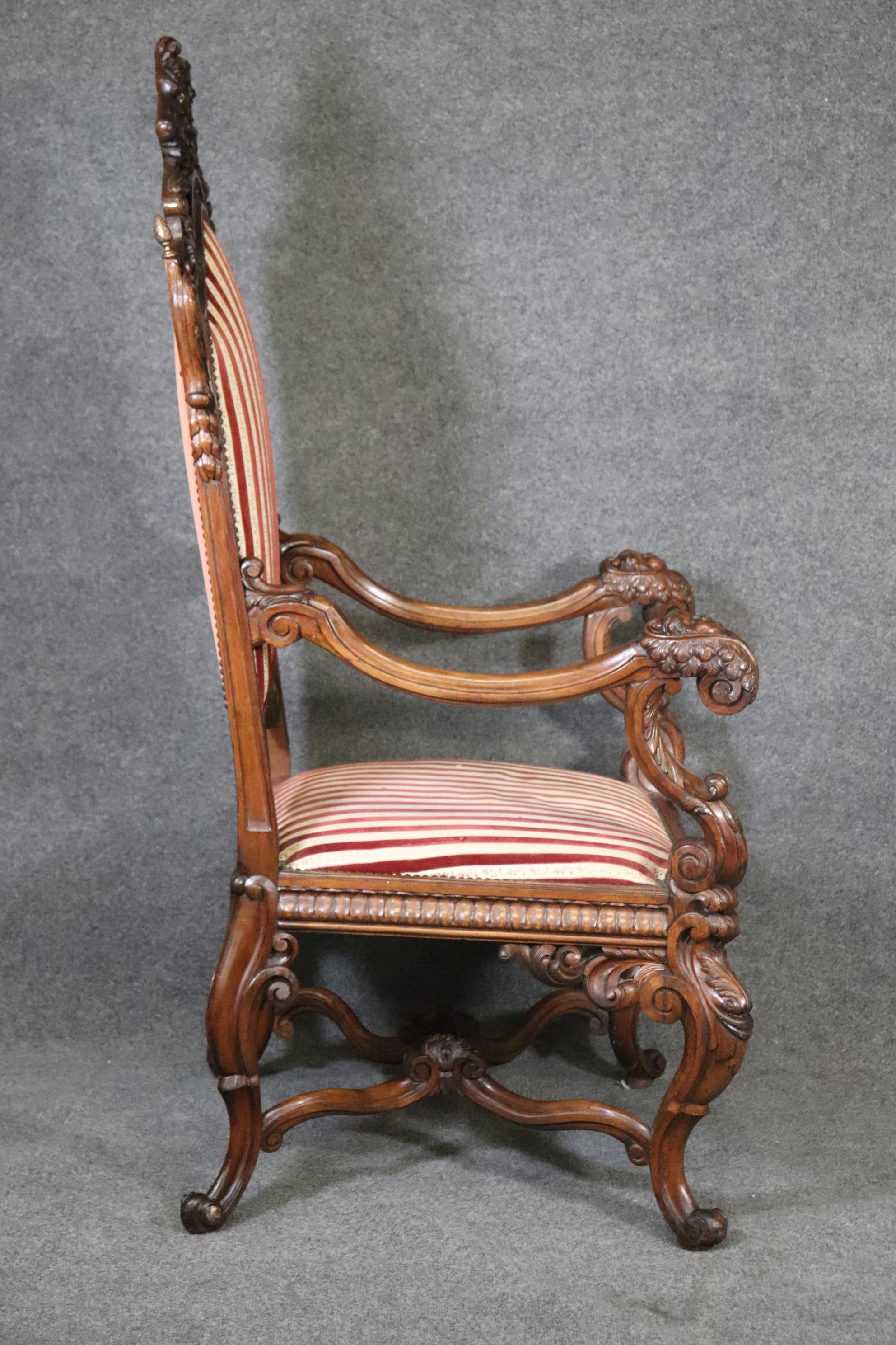 Early 20th Century Large Heavily Carved Figural Victorian Walnut Throne Chair with Putti Cherubs  For Sale