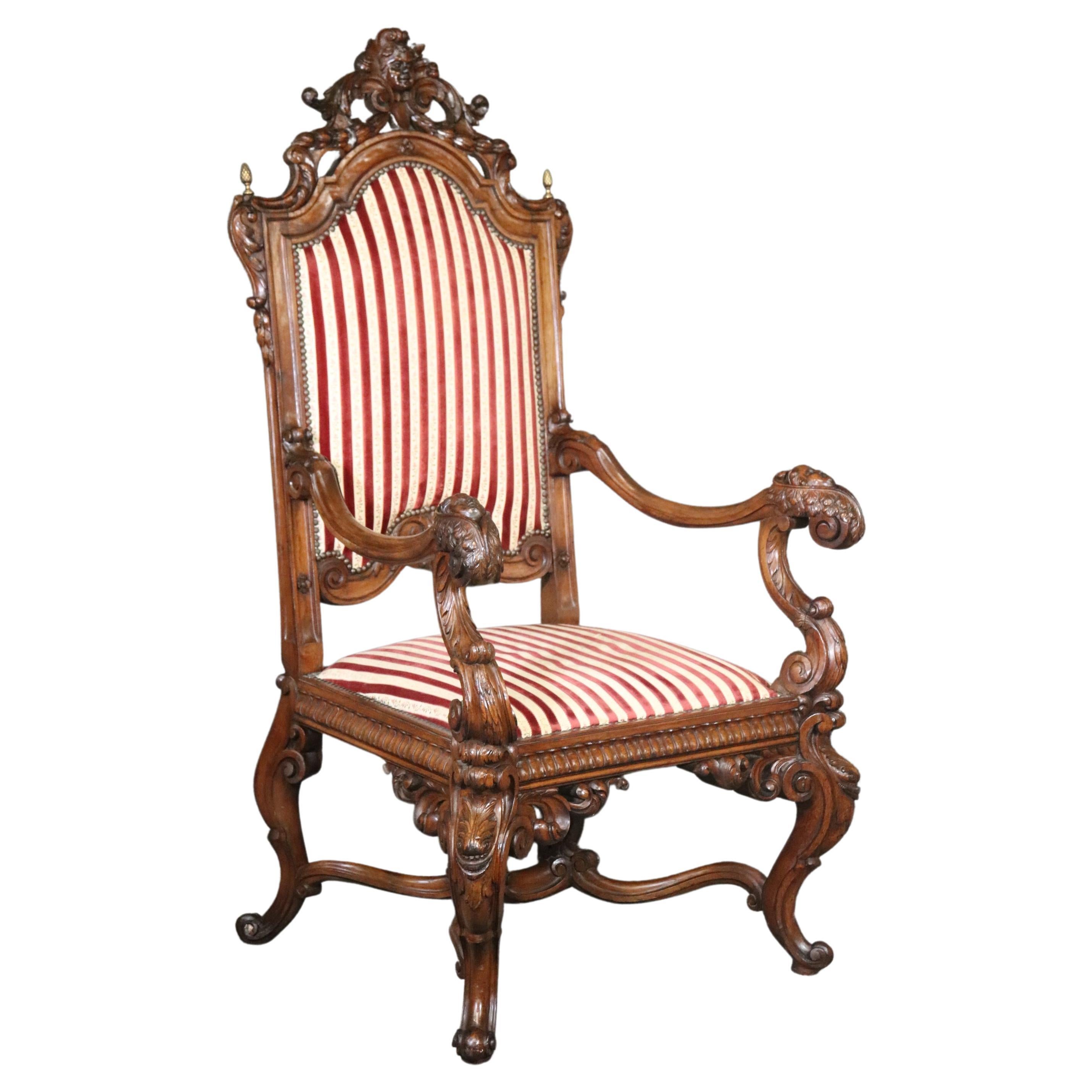 Large Heavily Carved Figural Victorian Walnut Throne Chair with Putti Cherubs  For Sale