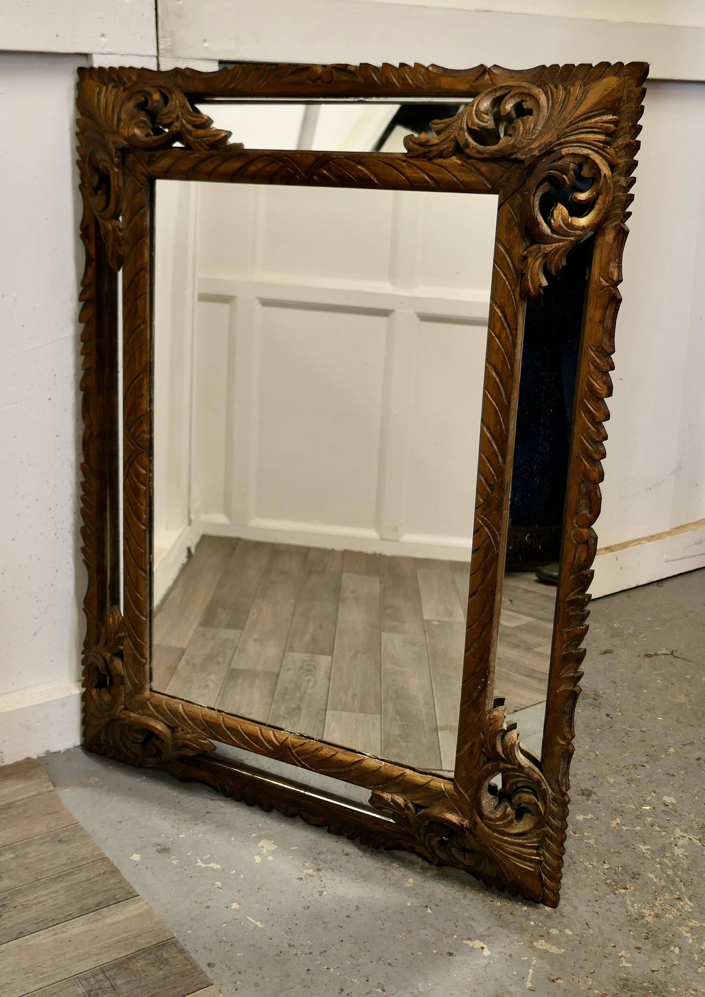 Large Heavily Carved French Oak Gilt Cushion Mirror In Good Condition For Sale In Godshill, Isle of Wight