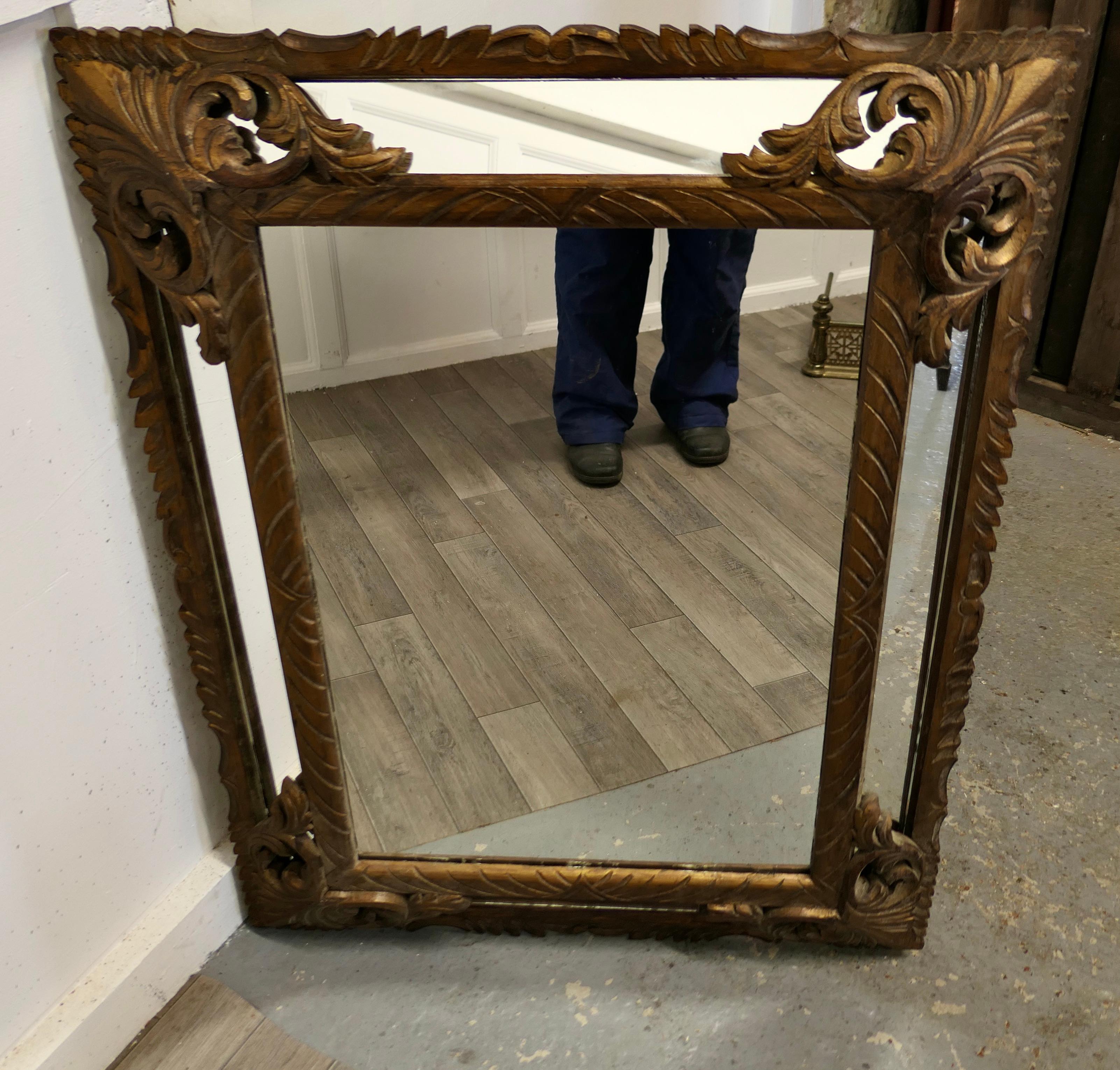 Large Heavily Carved French Oak Gilt Cushion Mirror For Sale 2
