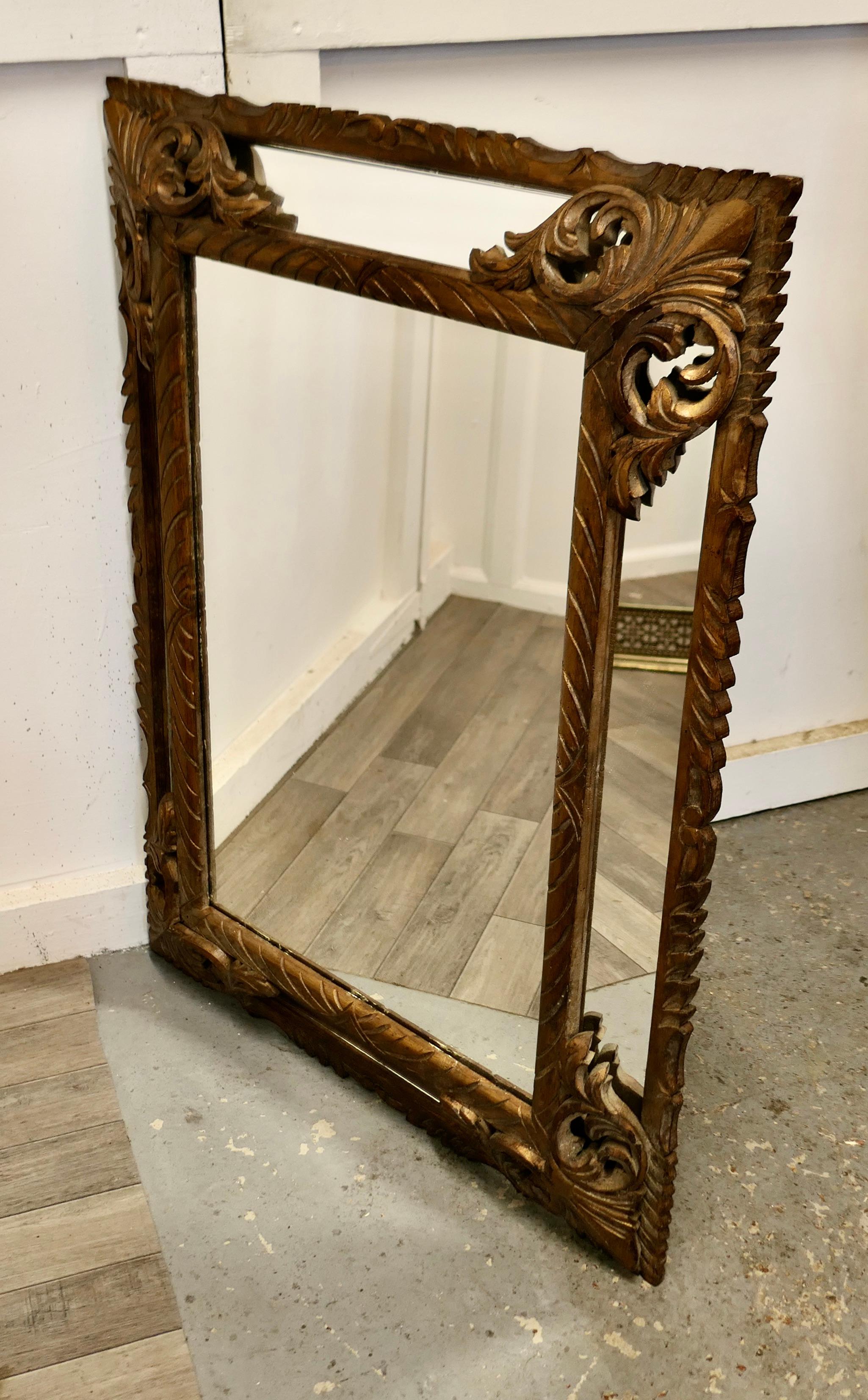 Large Heavily Carved French Oak Gilt Cushion Mirror For Sale 3