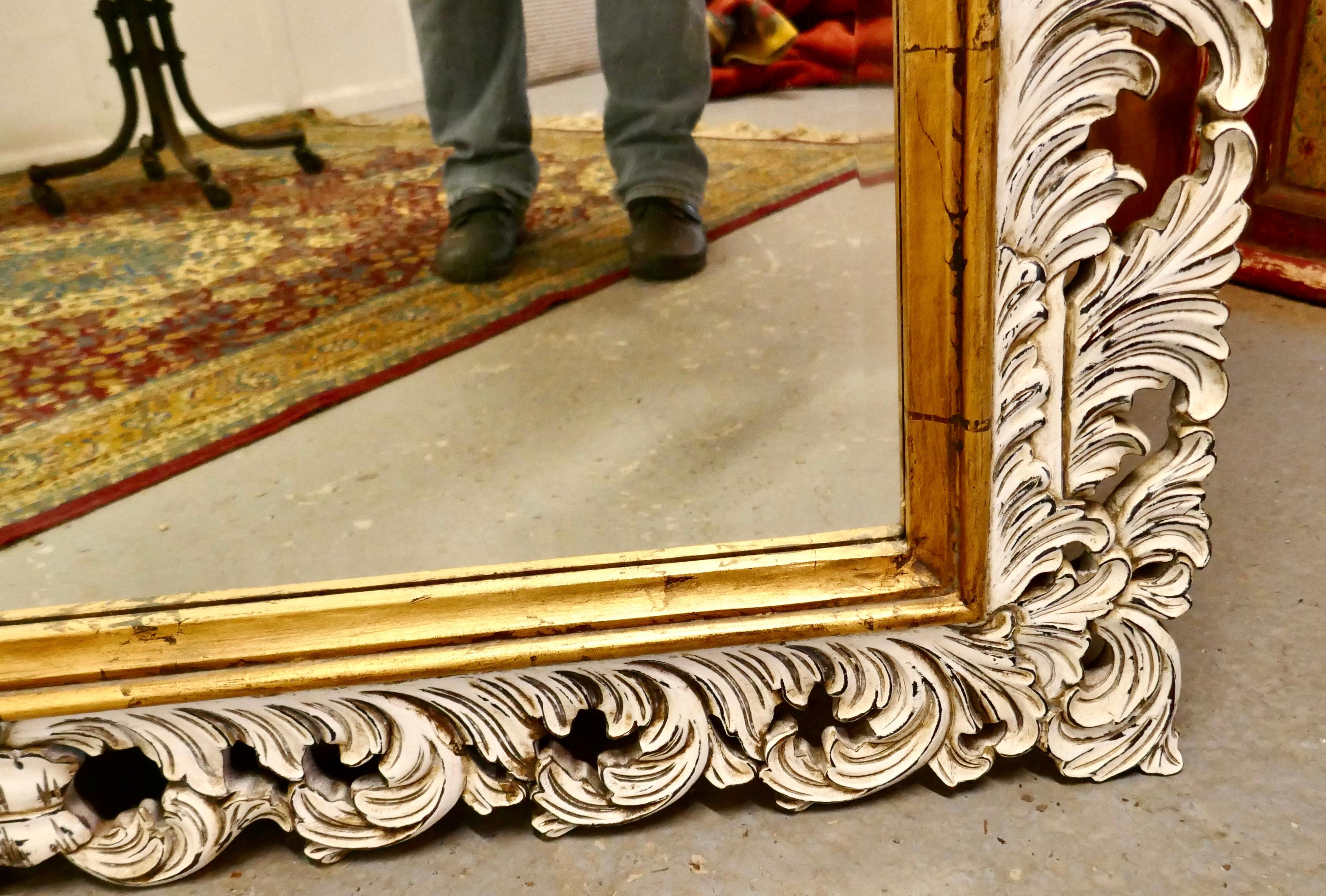 Large Heavily Carved Fruitwood Distressed Paint Mirror 3