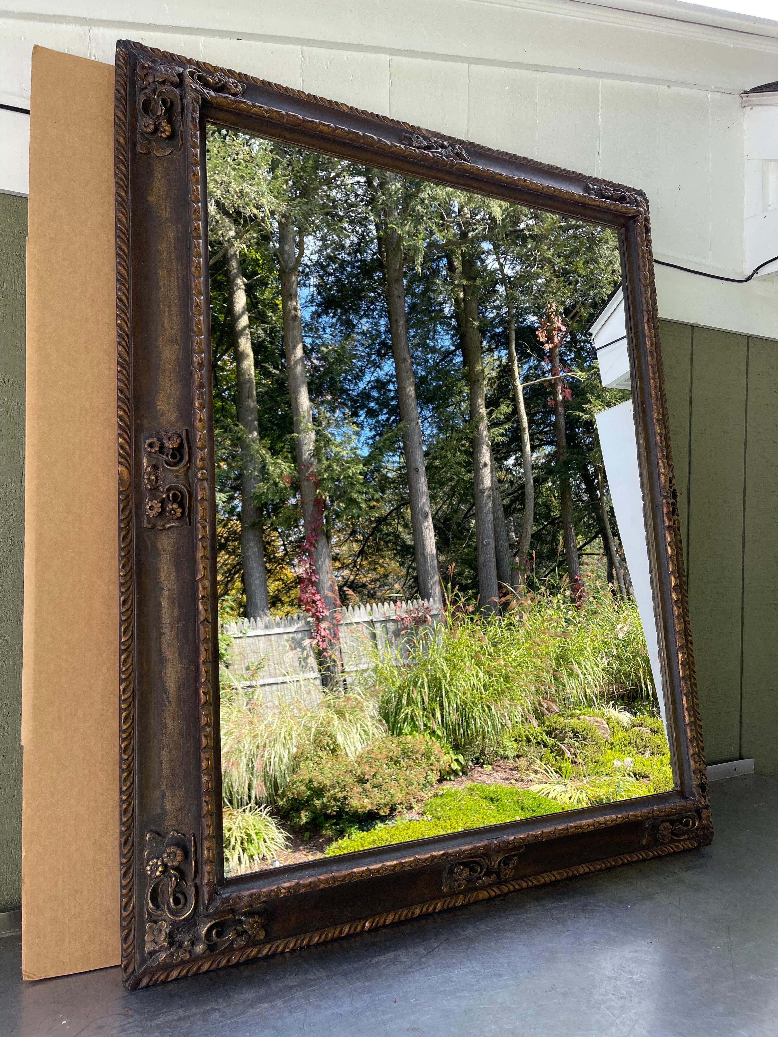 Hand-Crafted Large Heavily Carved Gesso Mirror For Sale