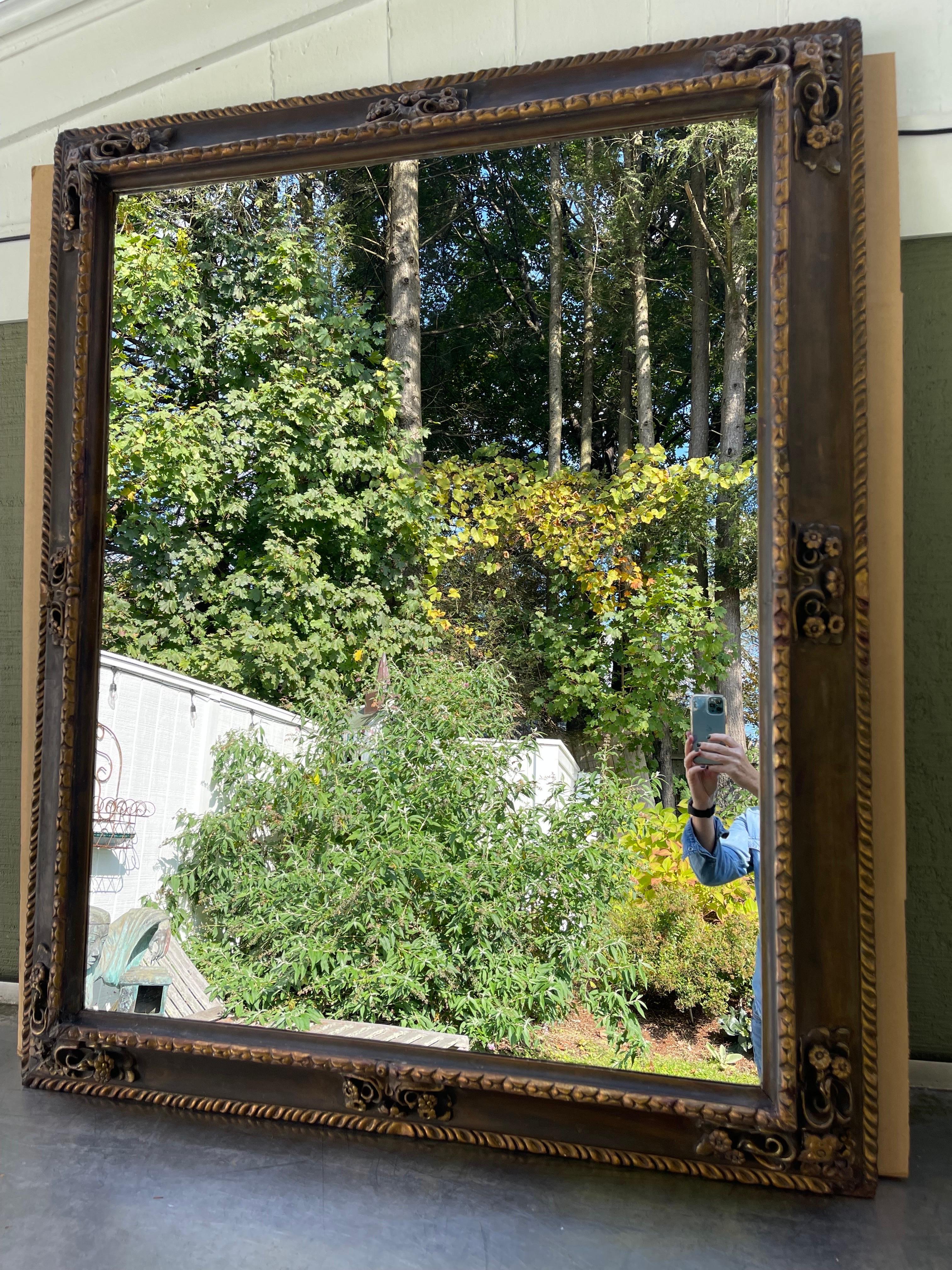 20th Century Large Heavily Carved Gesso Mirror For Sale