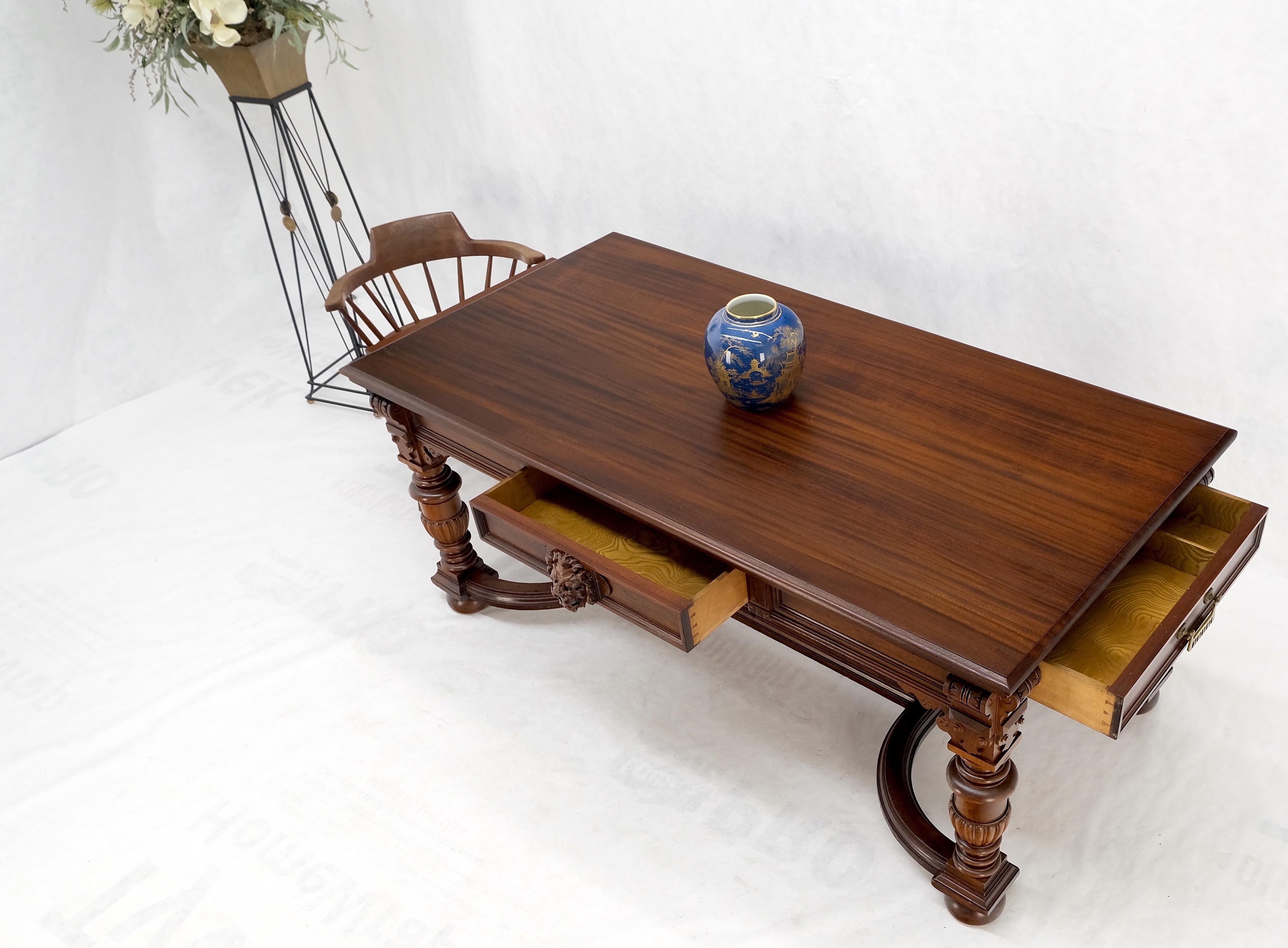 Large Heavily Carved Mahogany 4 Drawers Library Writing Walnut Table Desk Mint! 8