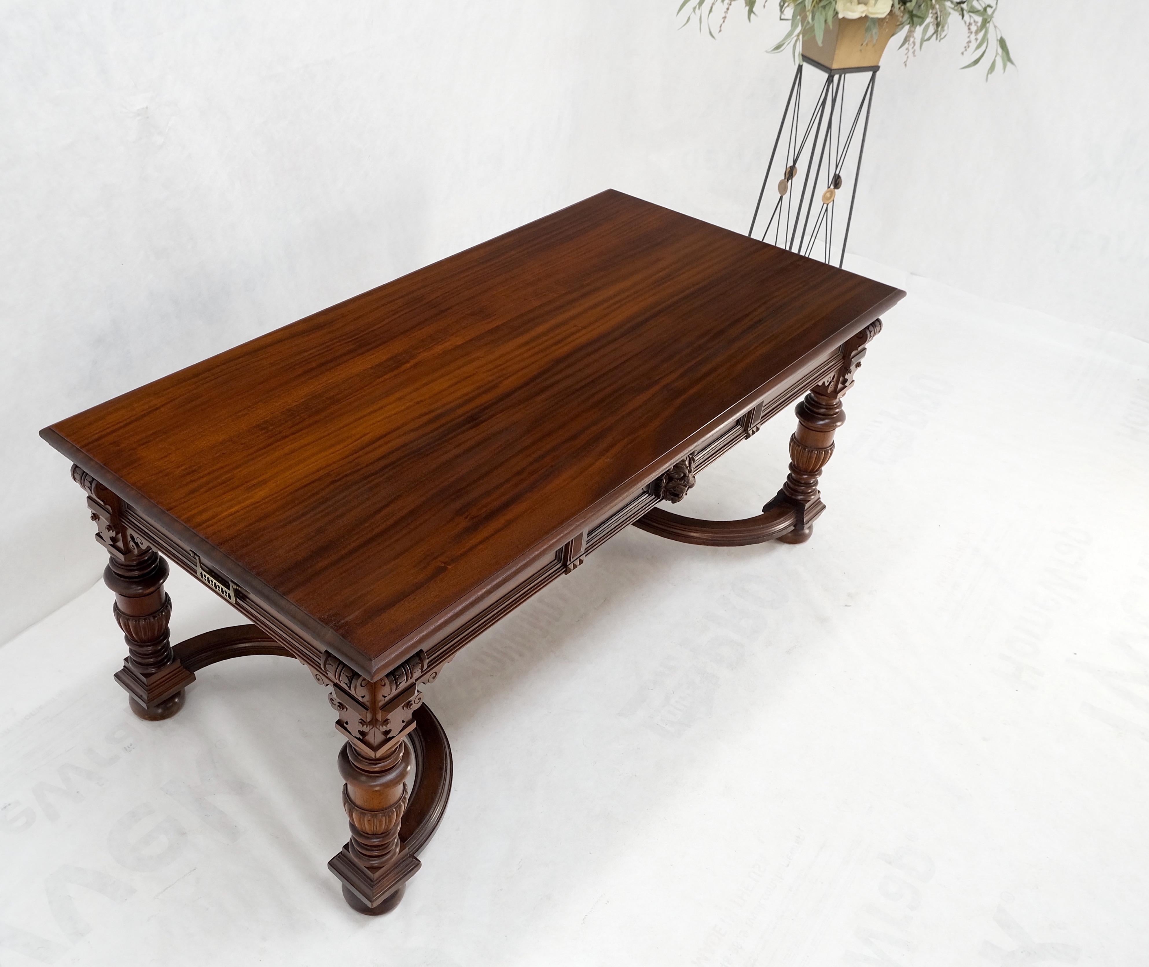 American Large Heavily Carved Mahogany 4 Drawers Library Writing Walnut Table Desk Mint!
