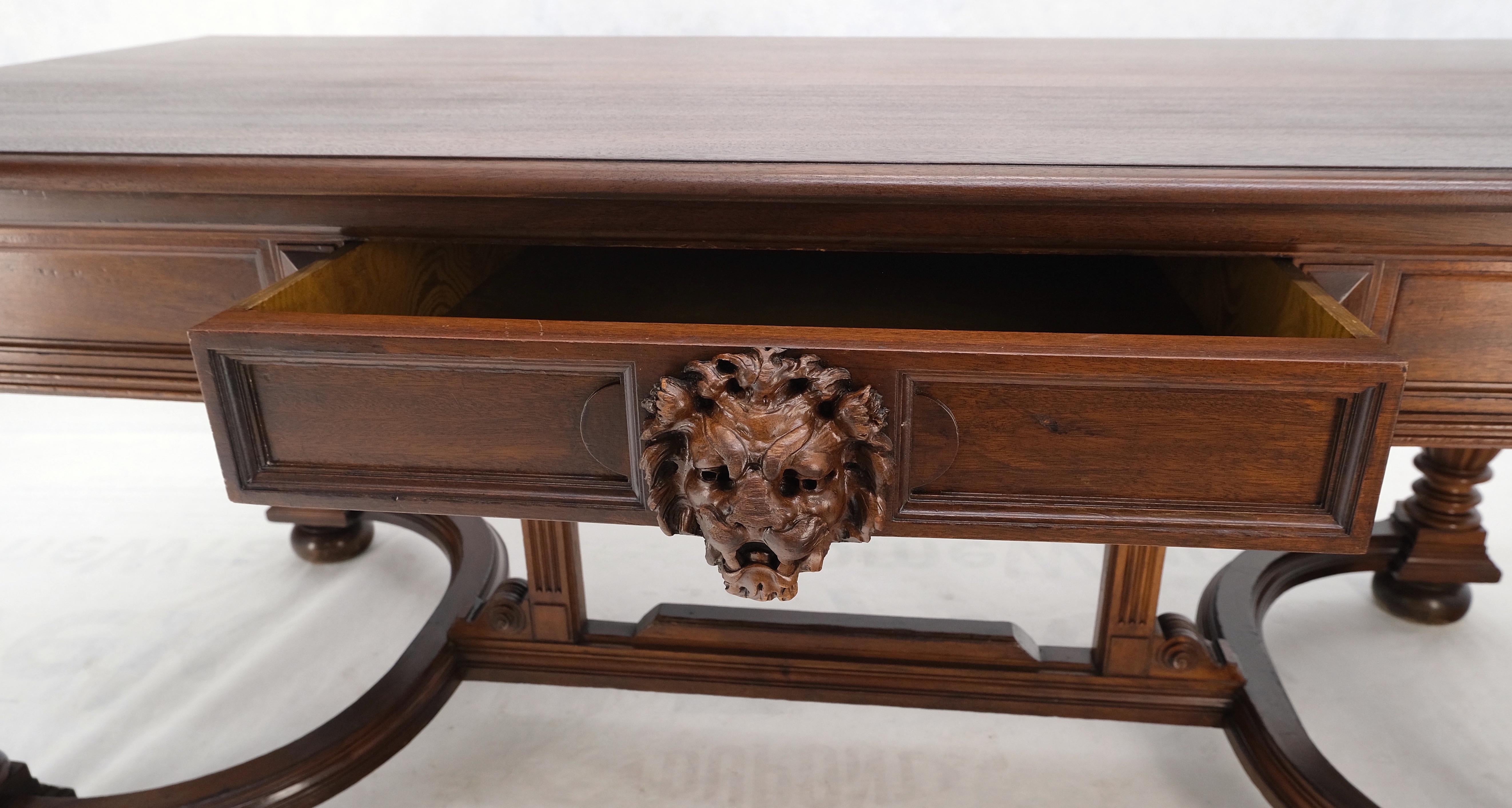20th Century Large Heavily Carved Mahogany 4 Drawers Library Writing Walnut Table Desk Mint!