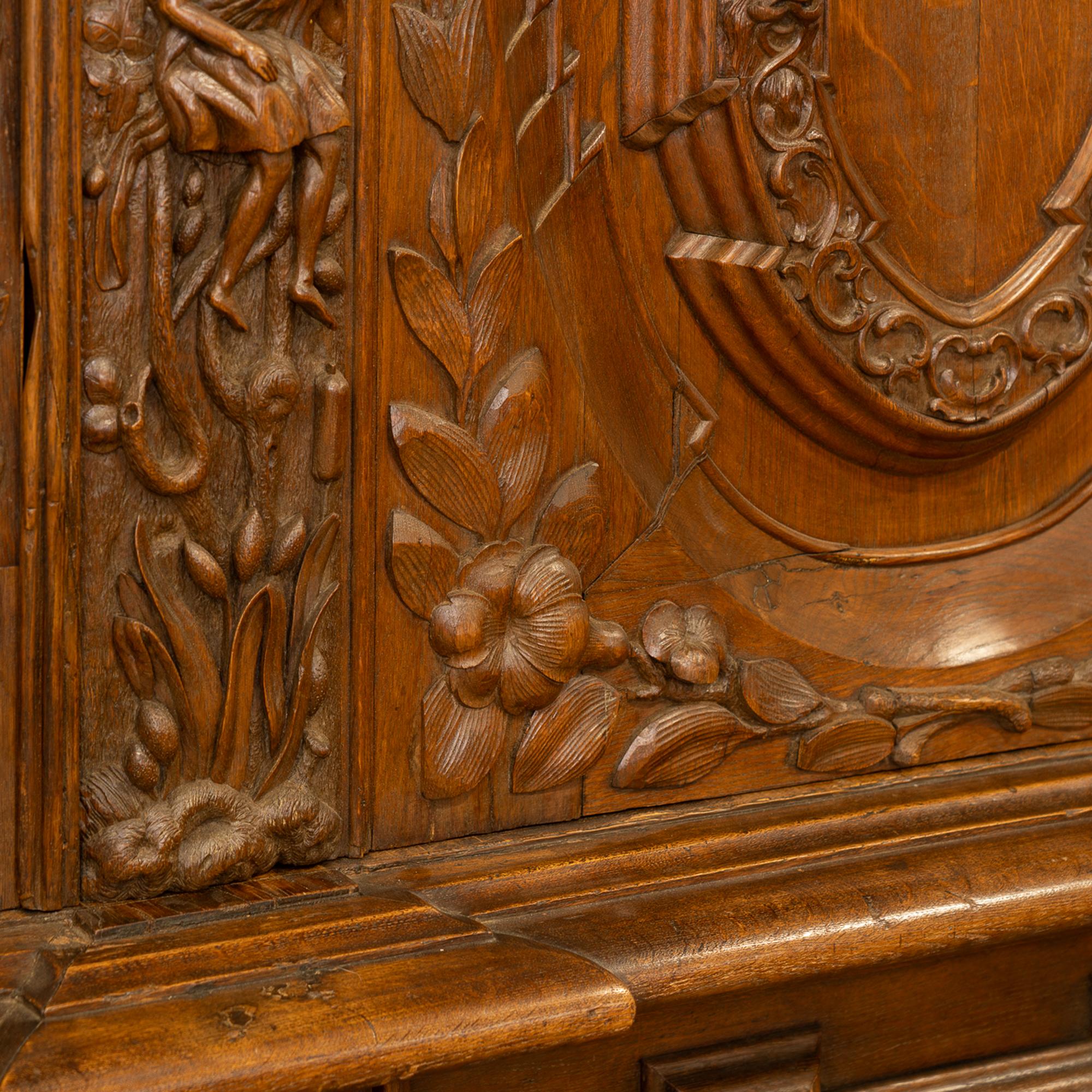 Large Heavily Carved Oak Armoire With Wrangel Family Crest, Sweden circa 1740-80 For Sale 9