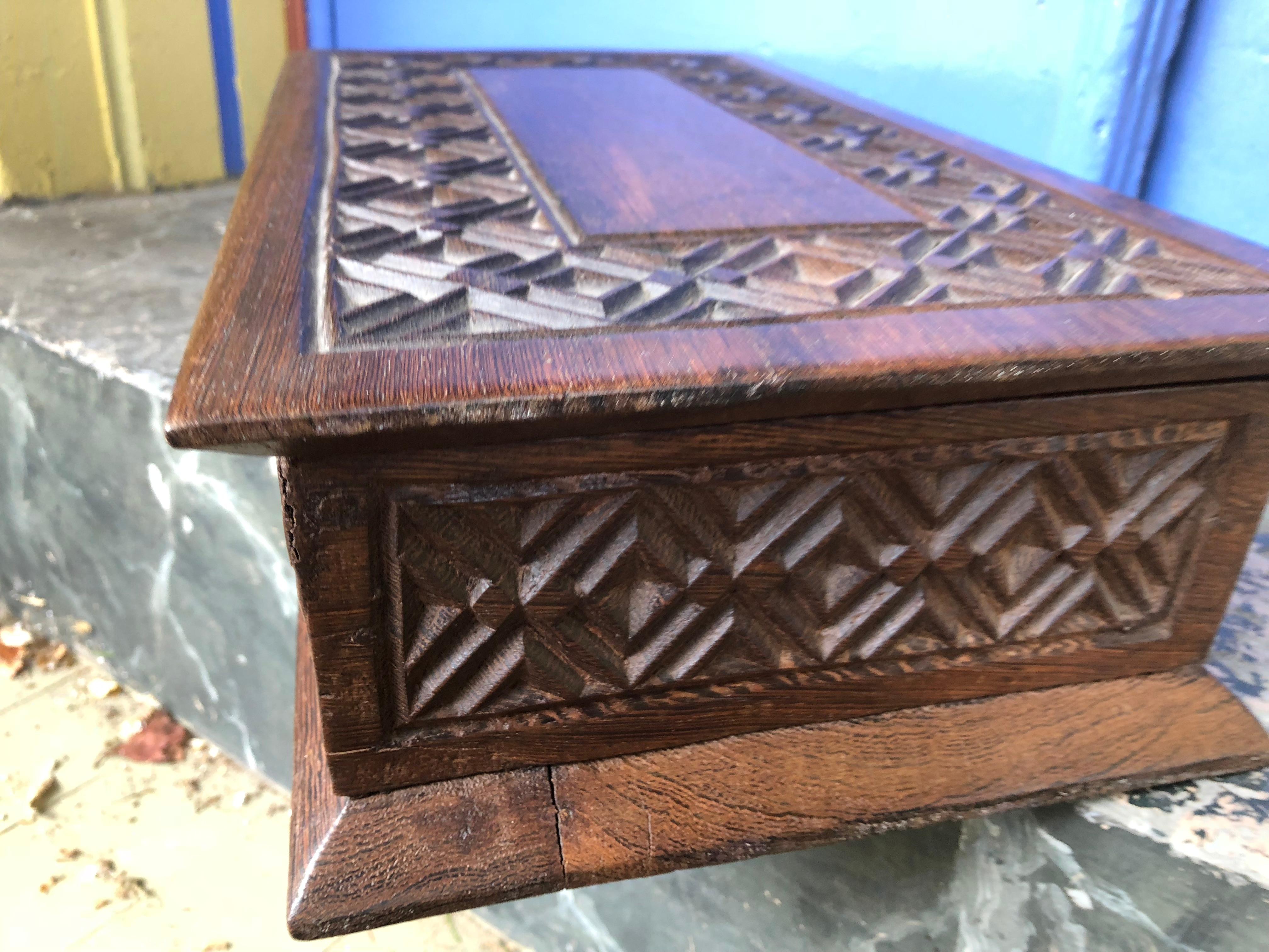Large Heavily Carved Oak Coffee Table or Dresser Box, Gift for Men For Sale 1