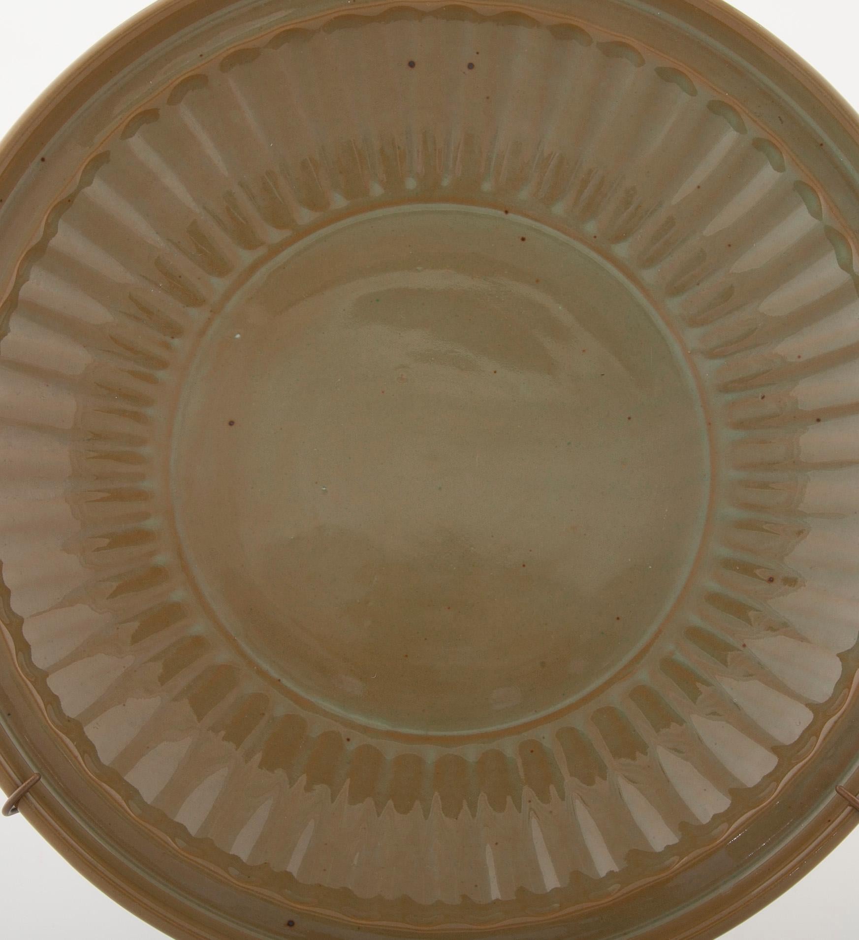 Archaistic Large Heavily Glazed Chinese Shallow Bowl For Sale