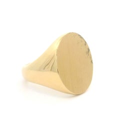 Large Heavy 14k Yellow Gold Polished w/ Brushed Finish Top Oval Signet Ring