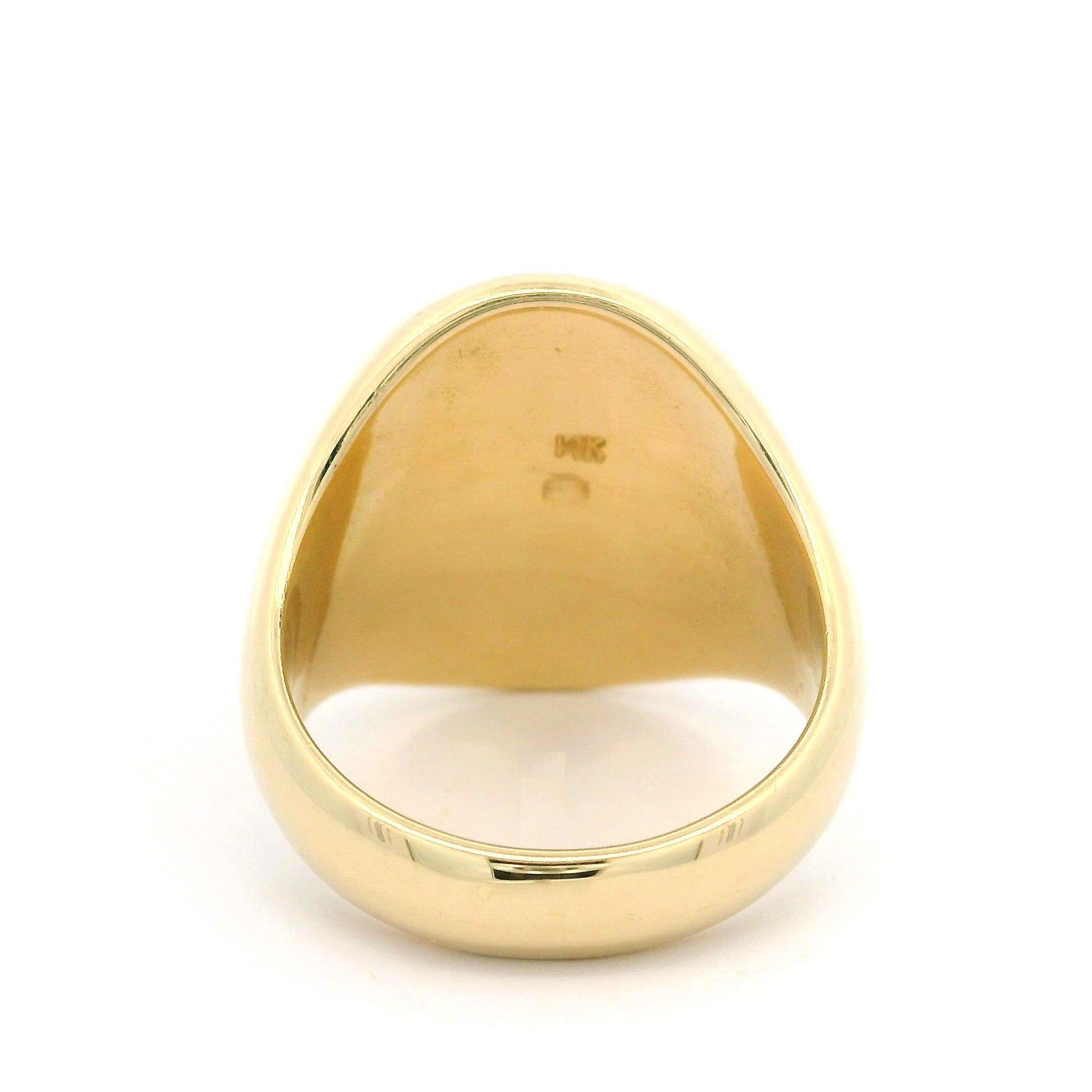 Women's Large Heavy 14k Yellow Gold Polished w/ Brushed Finish Top Oval Signet Ring For Sale