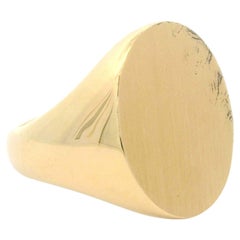 Large Heavy 14k Yellow Gold Polished w/ Brushed Finish Top Oval Signet Ring