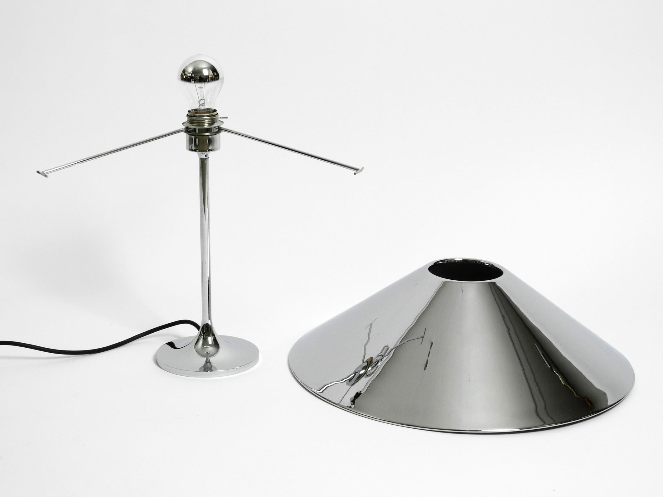 Space Age Large, Heavy 70s Metal Chrome Table Lamp with a Metal Shade in a Classic Design