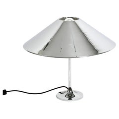 Large, Heavy 70s Metal Chrome Table Lamp with a Metal Shade in a Classic Design